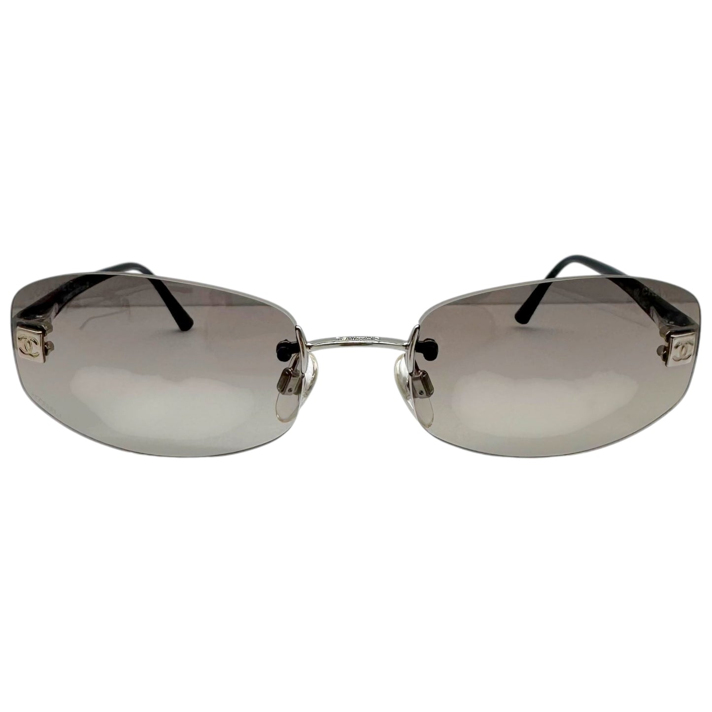 Chanel Rimless Oval Sunglasses Gray Gradient Lenses