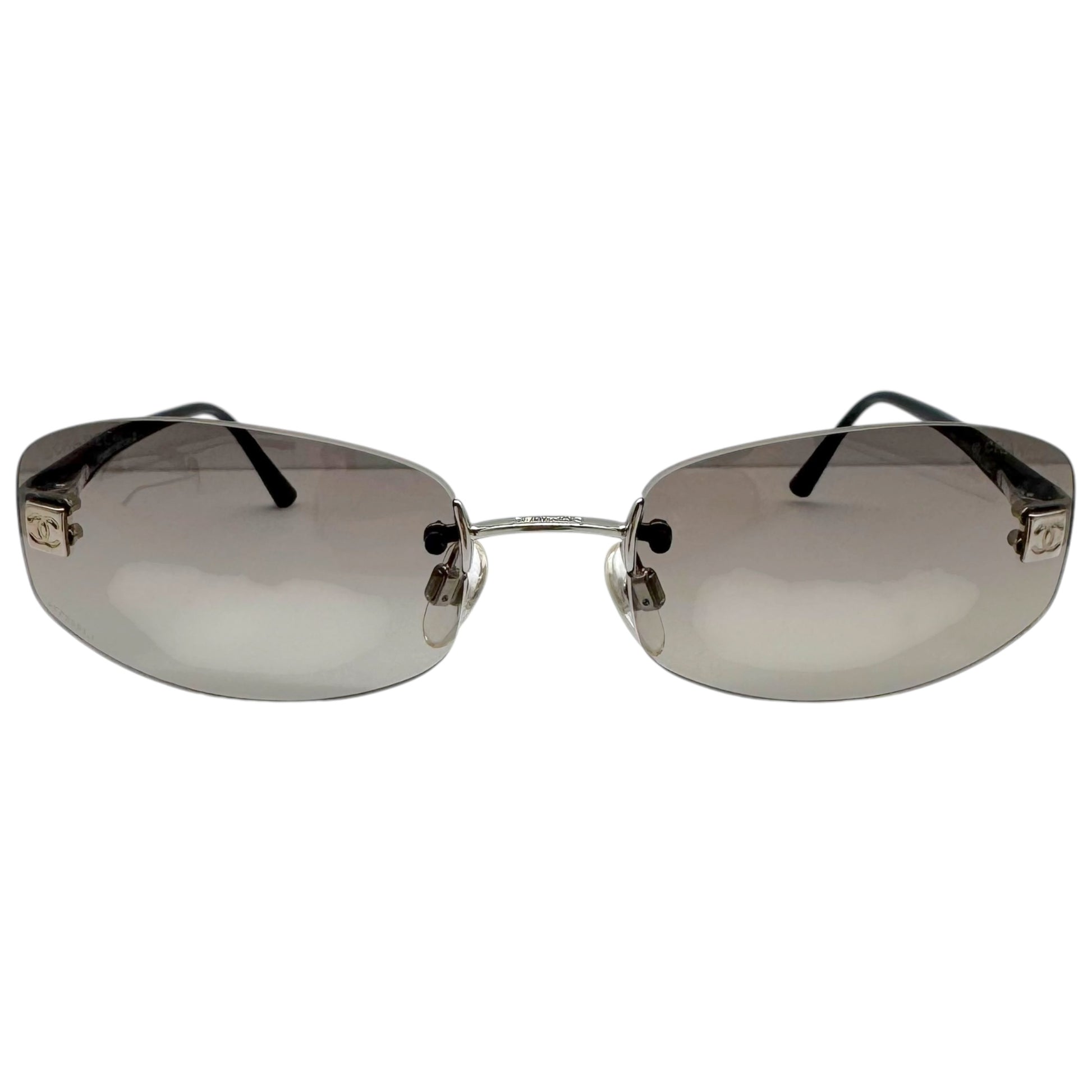 Chanel Rimless Oval Sunglasses Gray Gradient Lenses