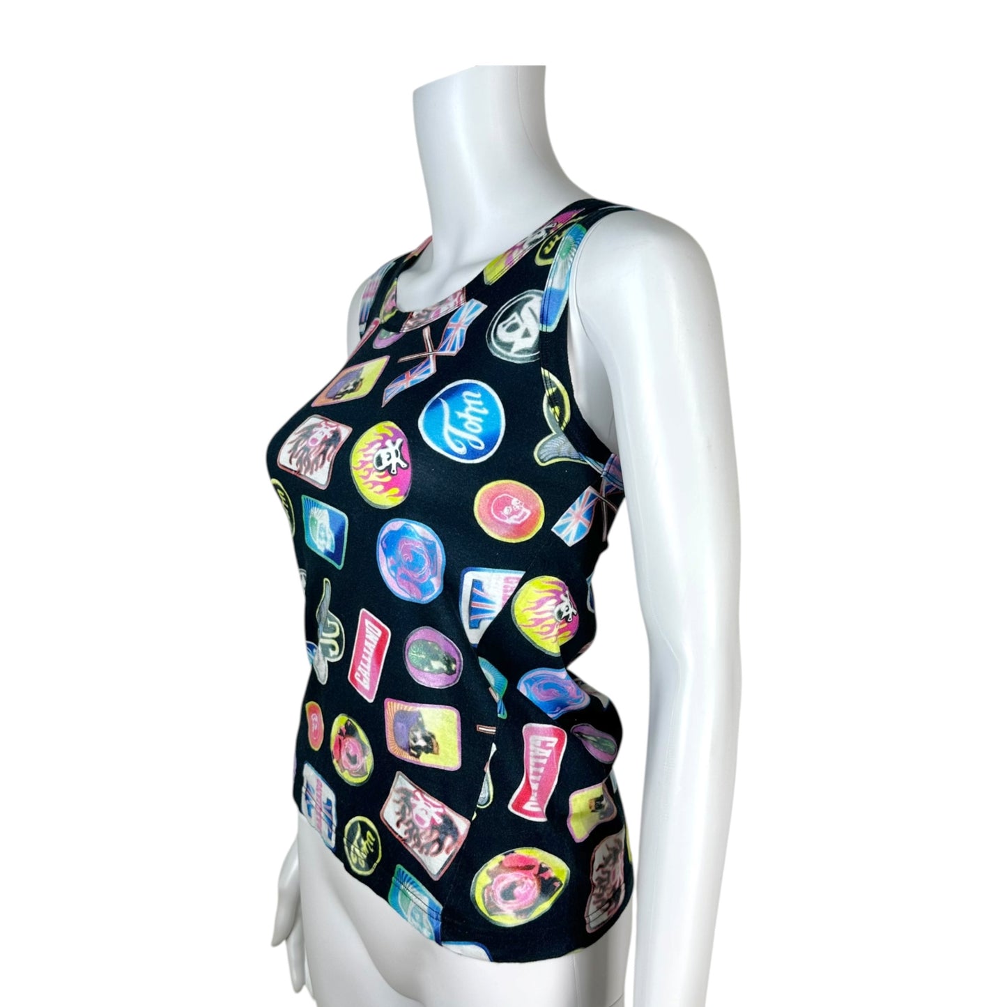 John Galliano Tank Top Black Multicolor Logo Print XS