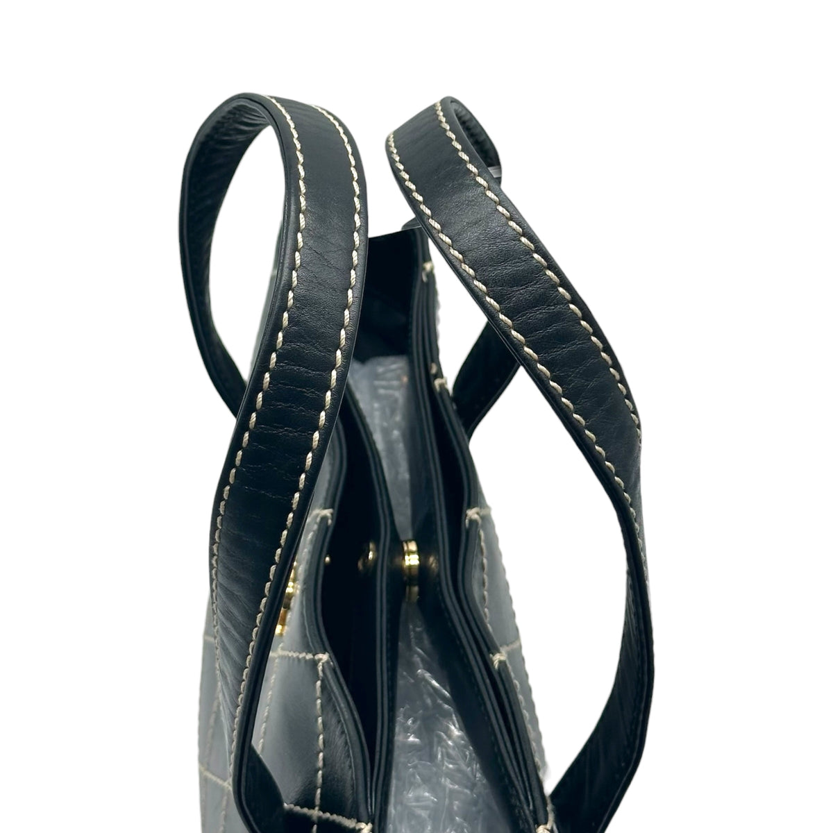 Chanel Black Ivory Contrast Wild Stitch Mini Tote Handbag