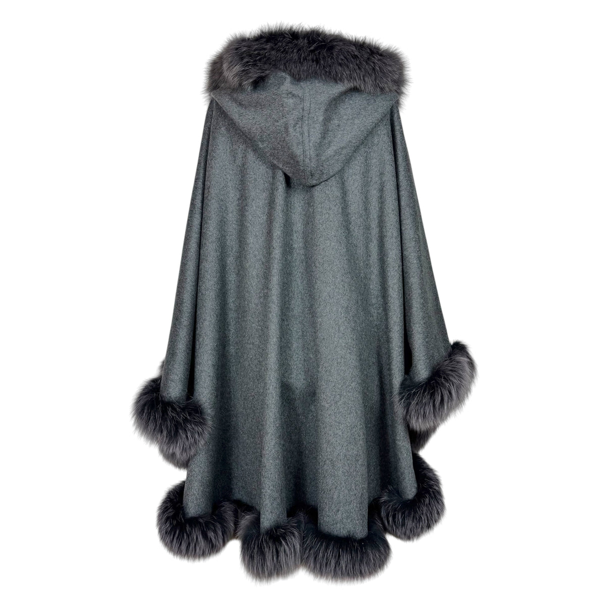 Balmain Gray Wool Fox Fur Cape