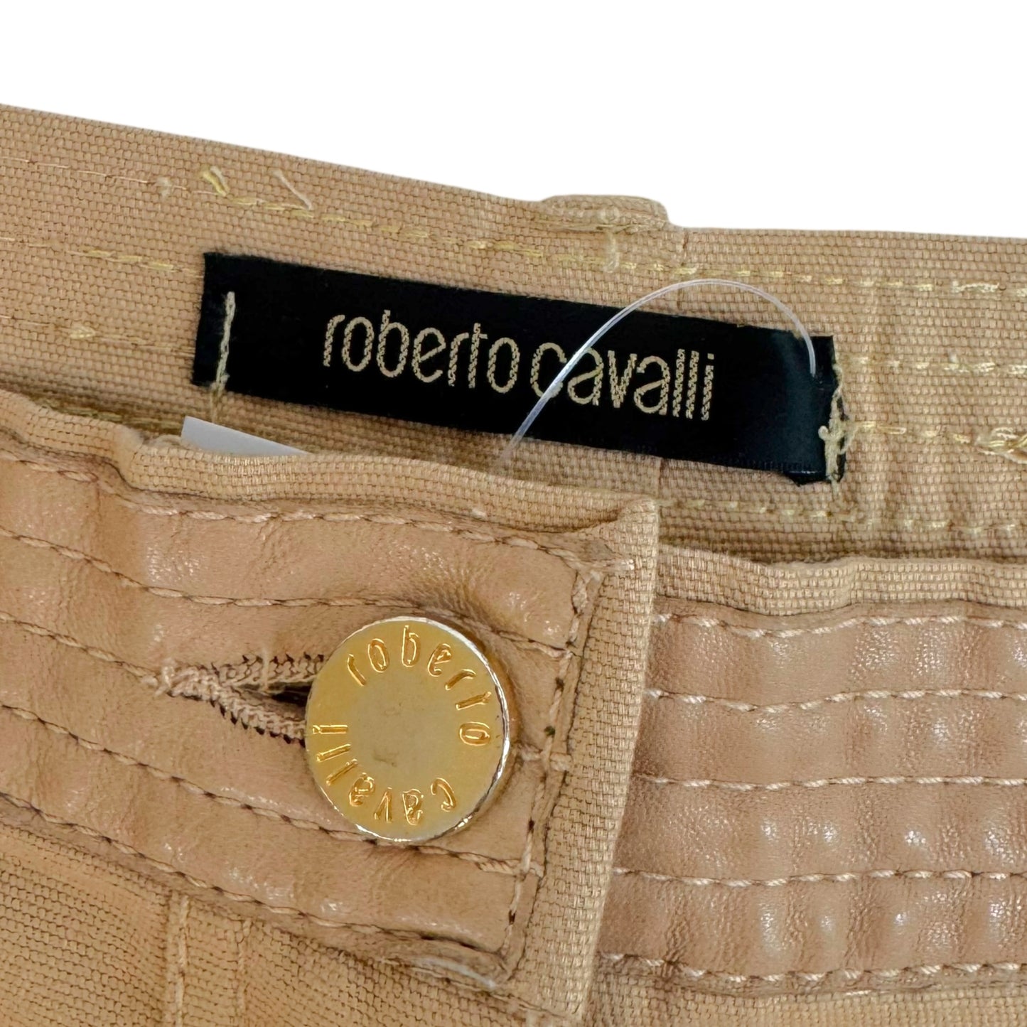 Roberto Cavalli Beige Cotton Velvet Lace-Up Back Pants