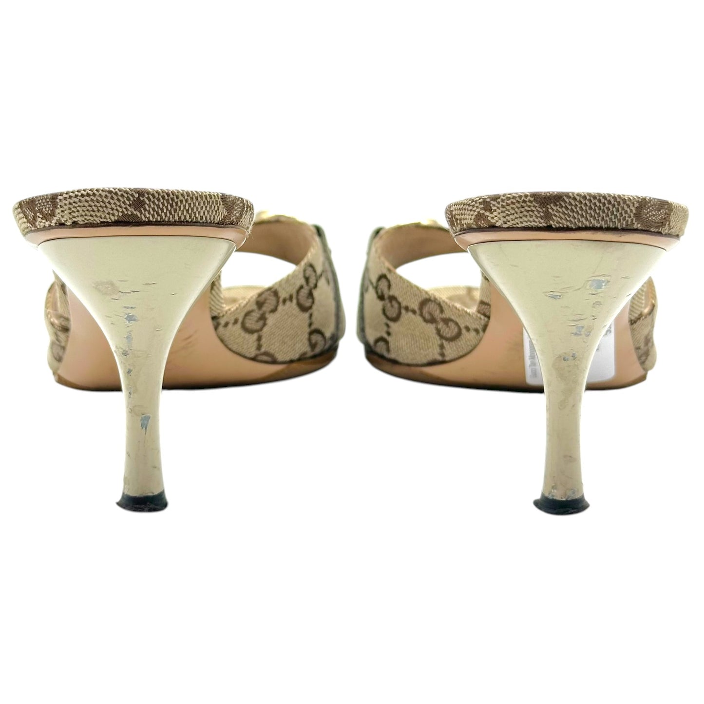 Gucci Tan Monogram Horsebit Heeled Mule Sandals