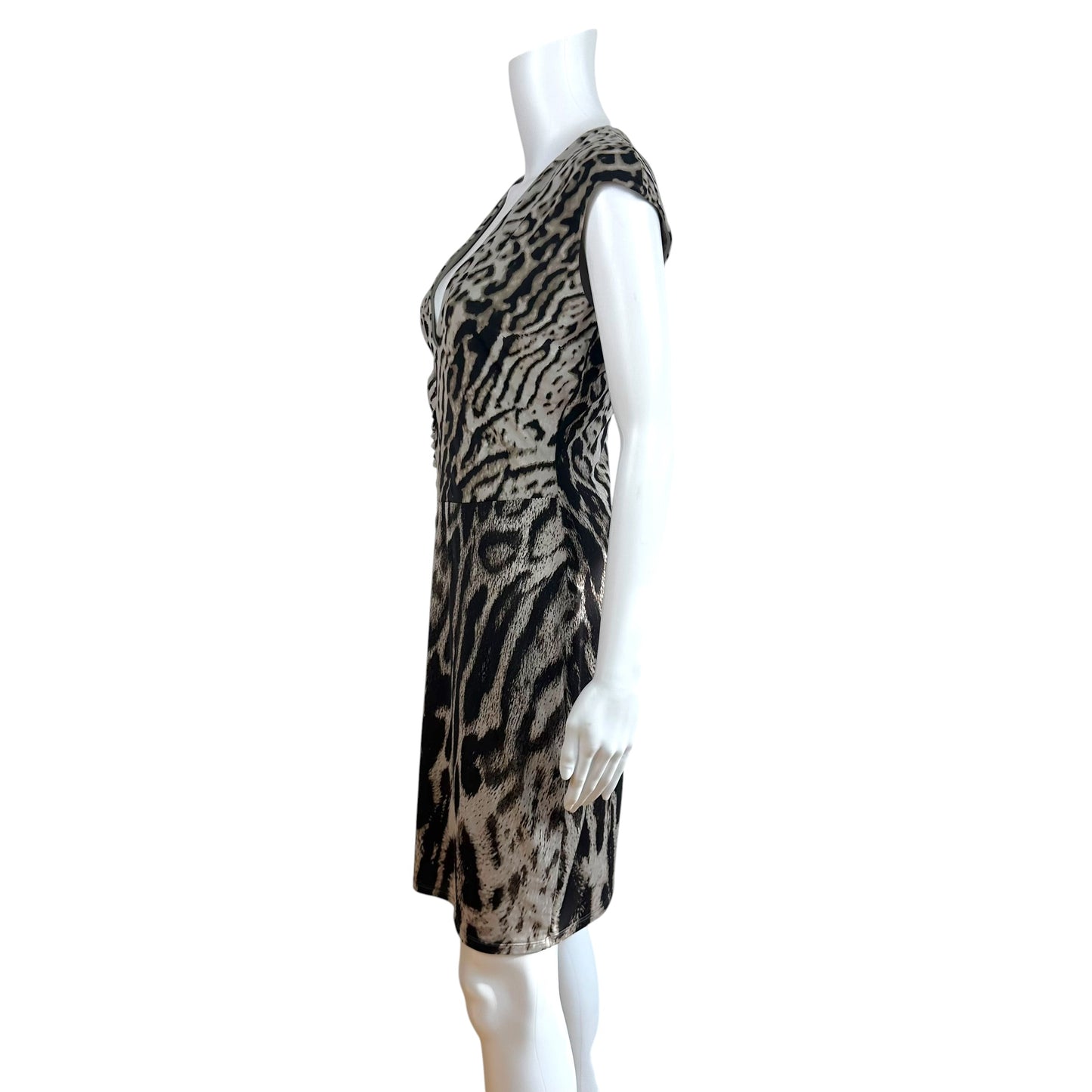 Roberto Cavalli Gray & Black Leopard Print Midi Dress