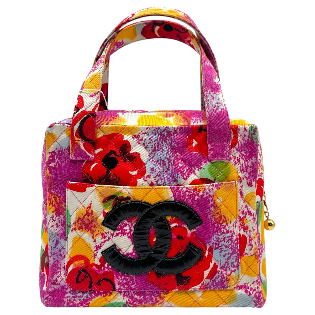 Chanel Top Handle Handbag Multicolor Camellia Floral