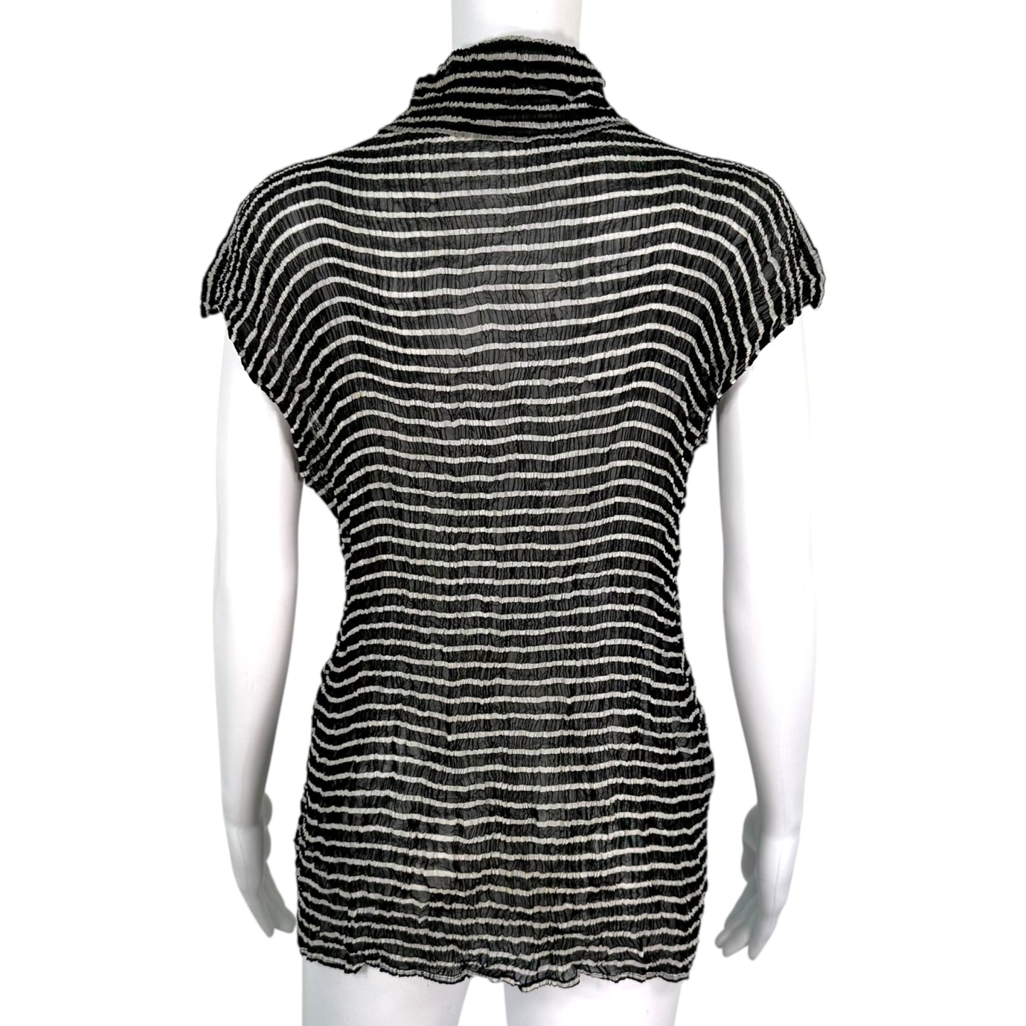 Issey Miyake Black & White Striped Sleeveless Turtleneck Tank