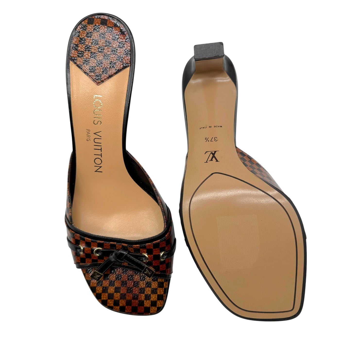 Louis Vuitton Damier Ebene Kitten Heel Mule Sandals