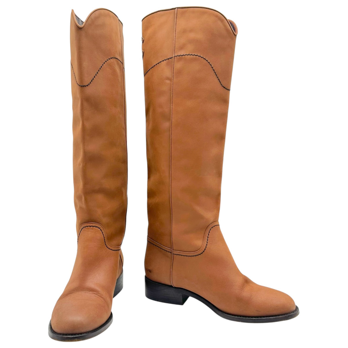 Chanel Brown Leather Western Boots with CC Logo