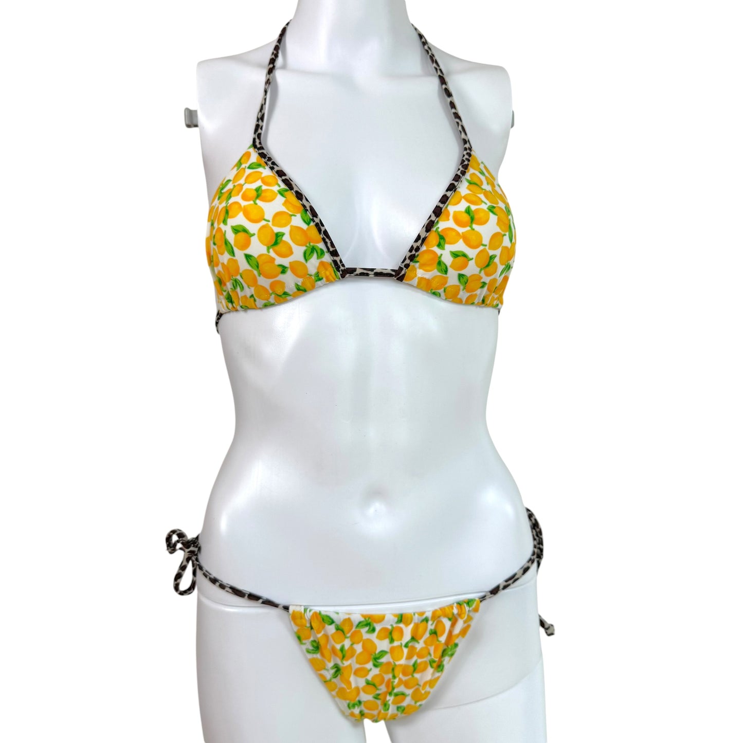 D&G Dolce & Gabbana Beachwear Lemon & Leopard Print String Bikini Set