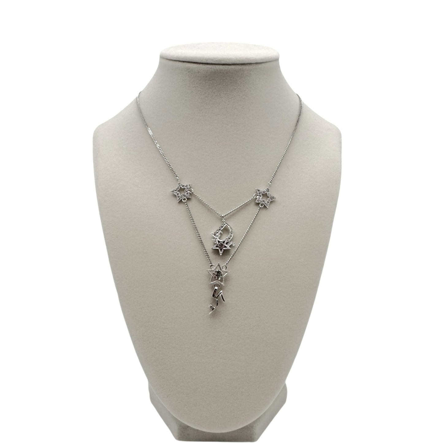 Christian Dior Silver Star & Shoe Crystal Charm Necklace