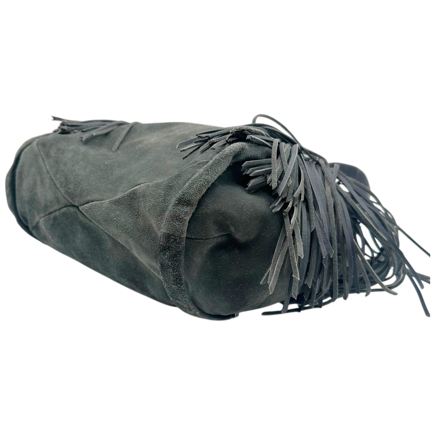 Celine Dark Gray Suede Fringe Trim Hobo Bag
