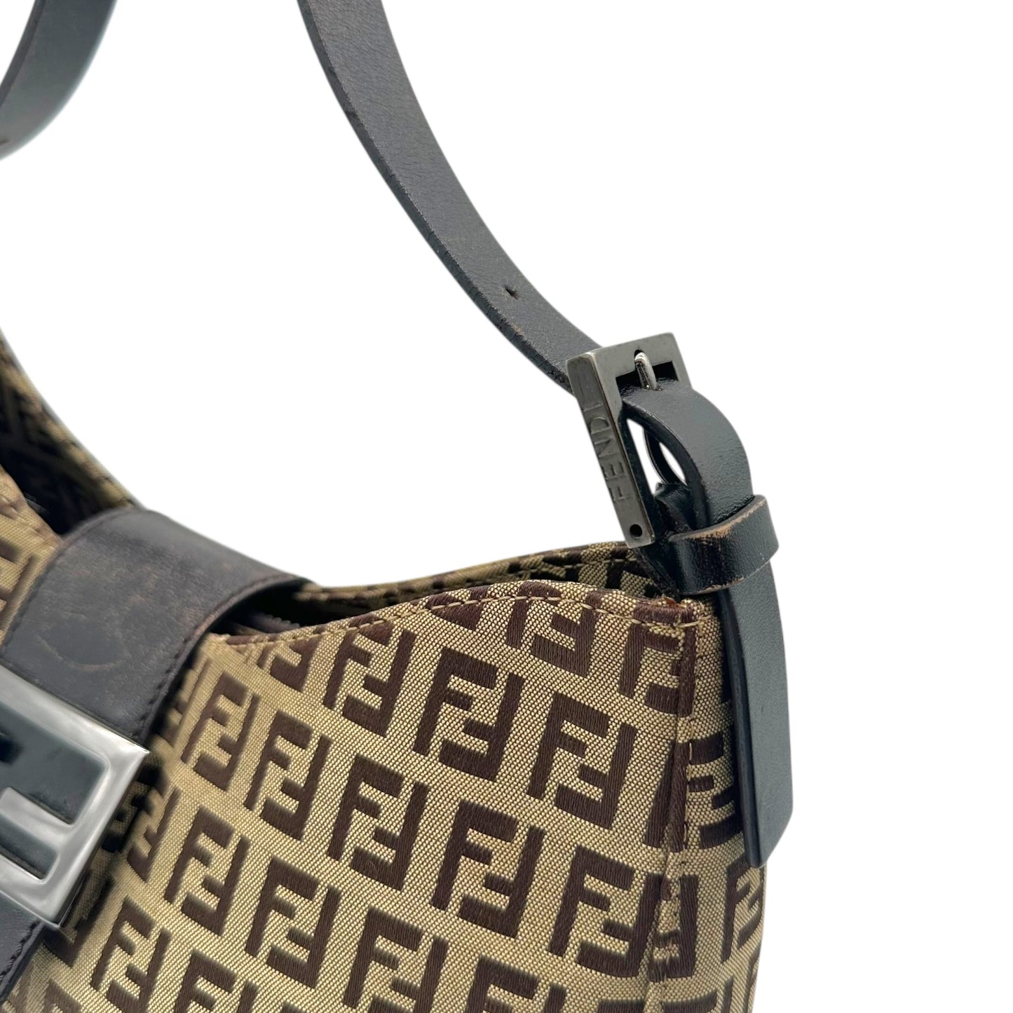 Fendi Tan Zucchino Monogram Shoulder Baguette Bag