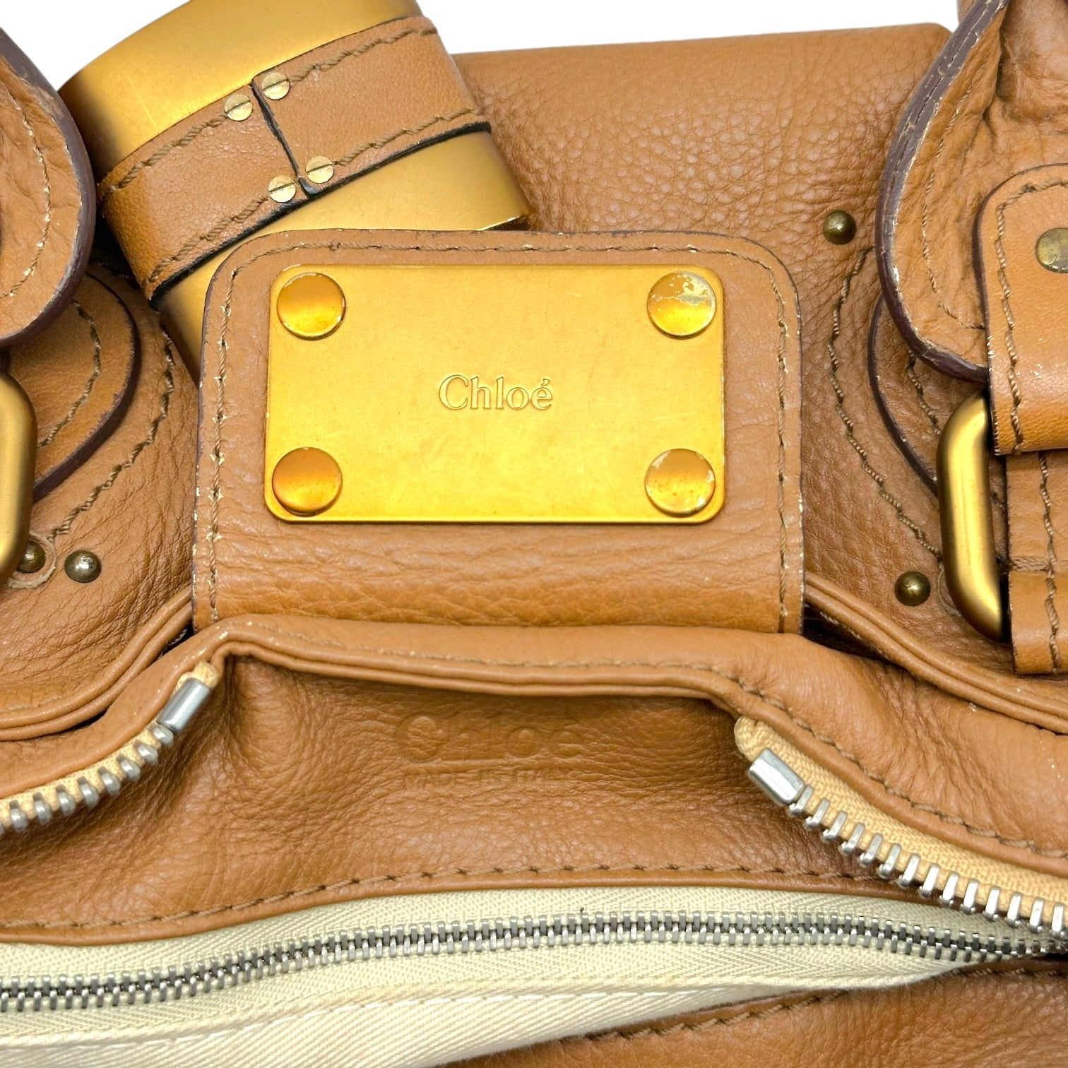 Chloé Brown Leather Shoulder Bag with Padlock Detail