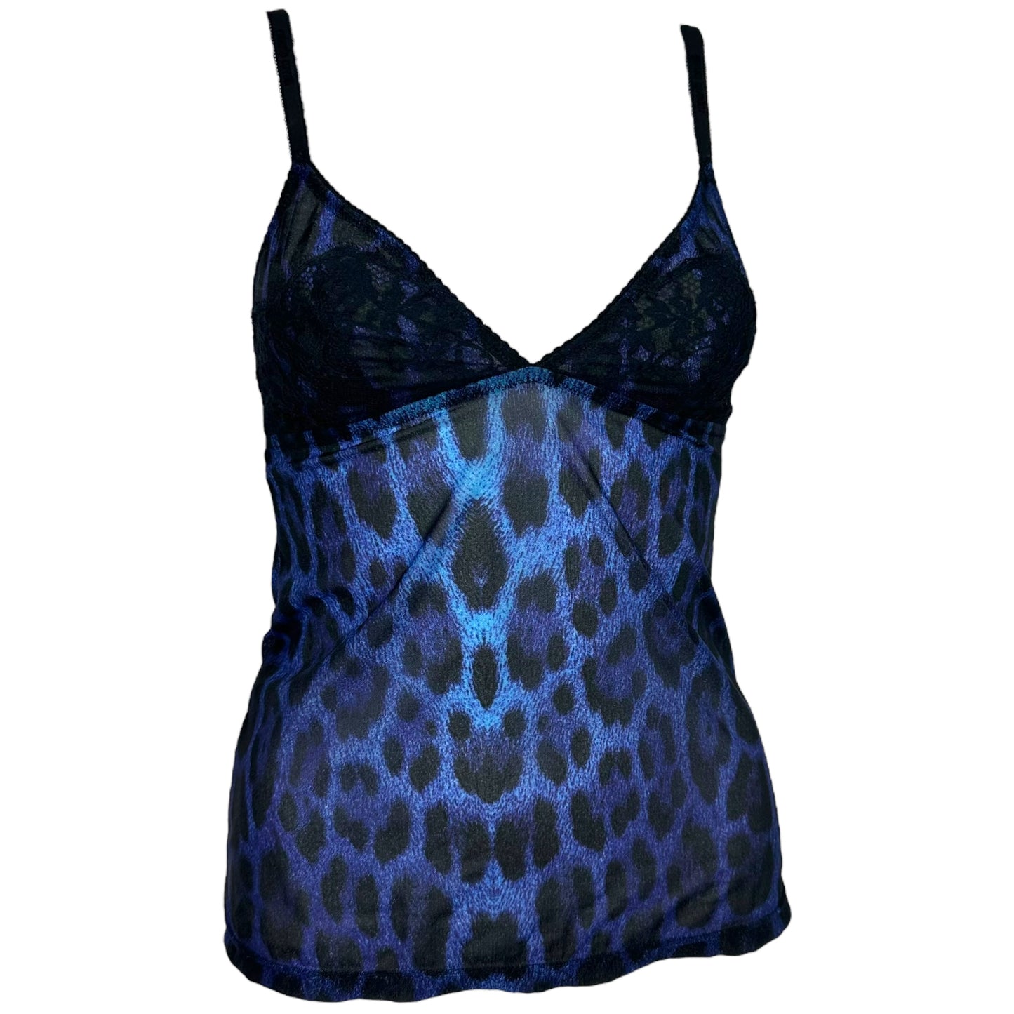Roberto Cavalli Blue Leopard Print Lace Trim Cami NEW - Outfit Repeater