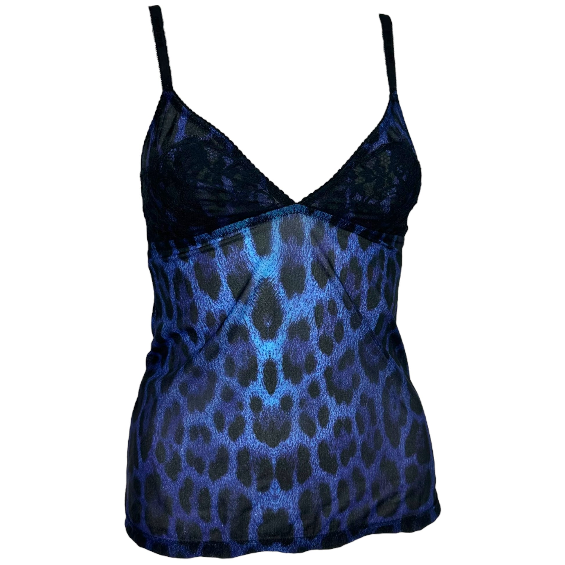 Roberto Cavalli Blue Leopard Print Lace Trim Cami NEW - Outfit Repeater