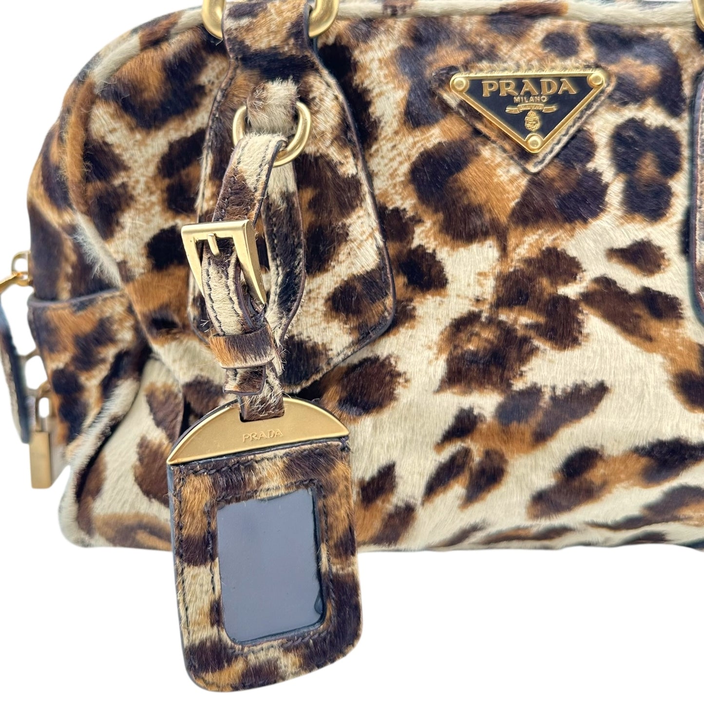 Prada Leopard Print Ponyhair Boston Bag
