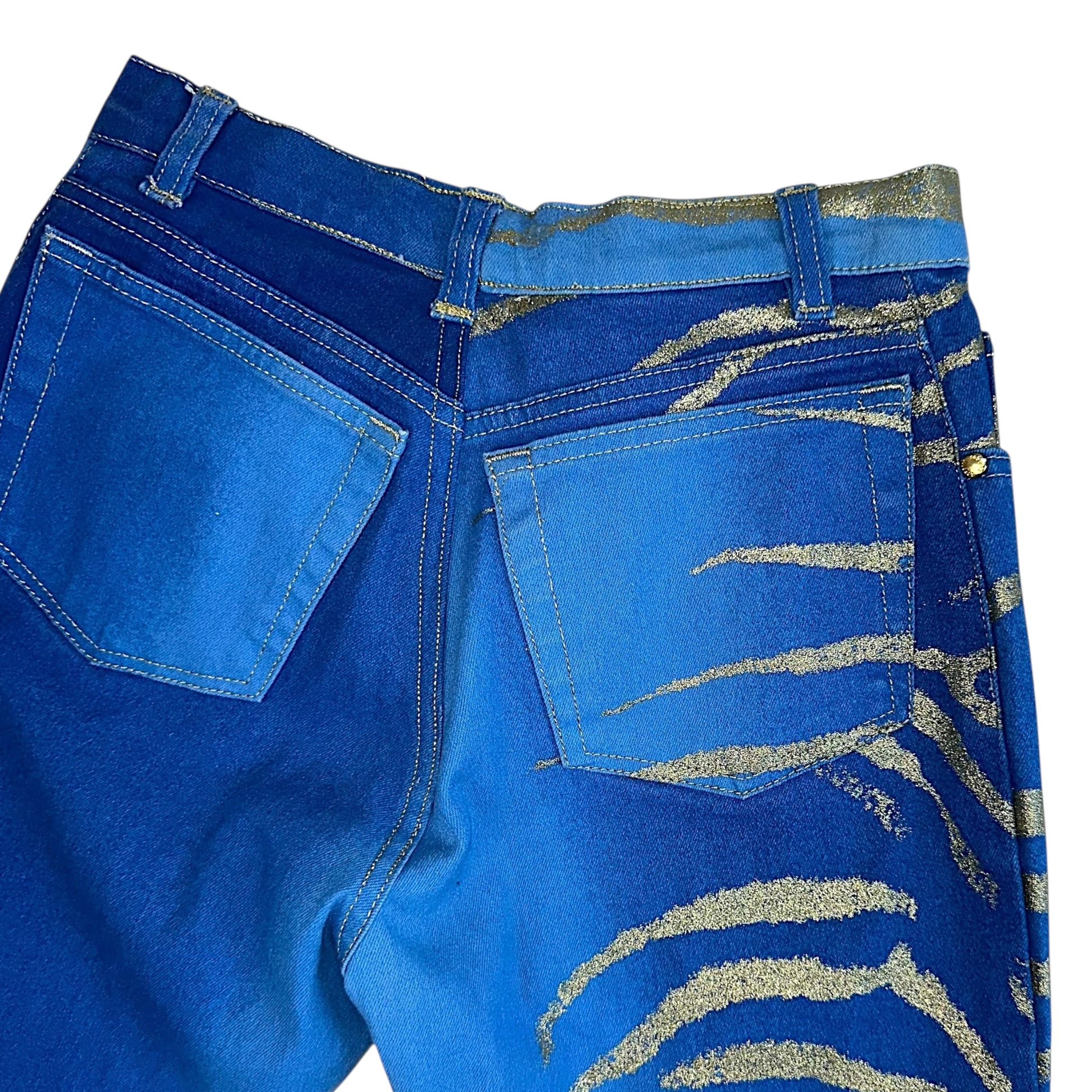 Roberto Cavalli 90's Blue & Gold Zebra Print Jeans - Outfit Repeater