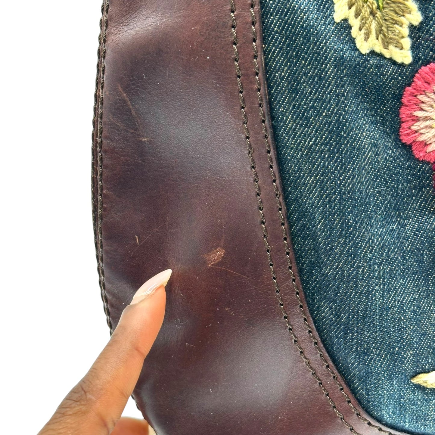 Valentino Garavani Denim & Leather Floral Embroidered Hobo Bag