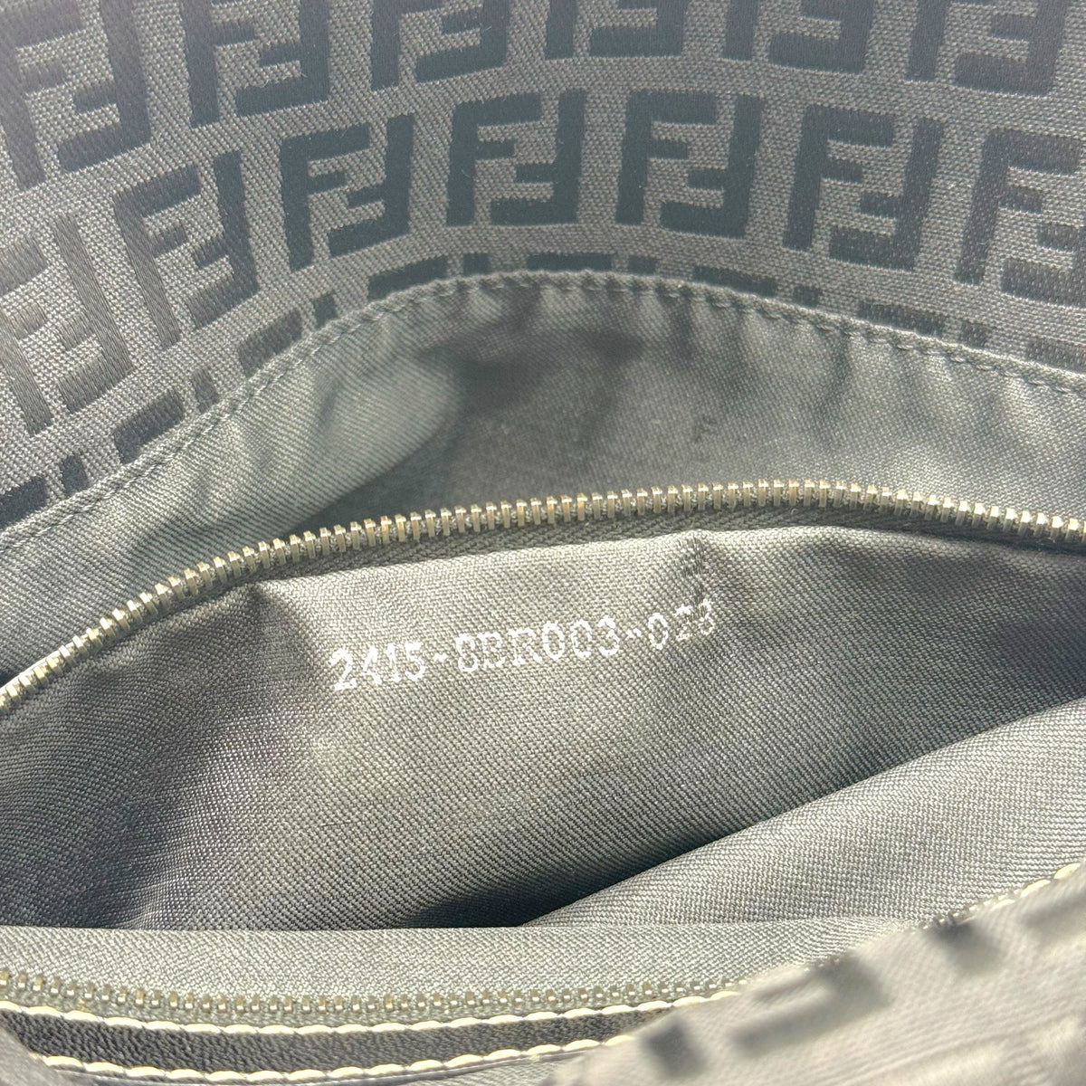 Fendi Black Zucchino Monogram Fold-Over Baguette Bag