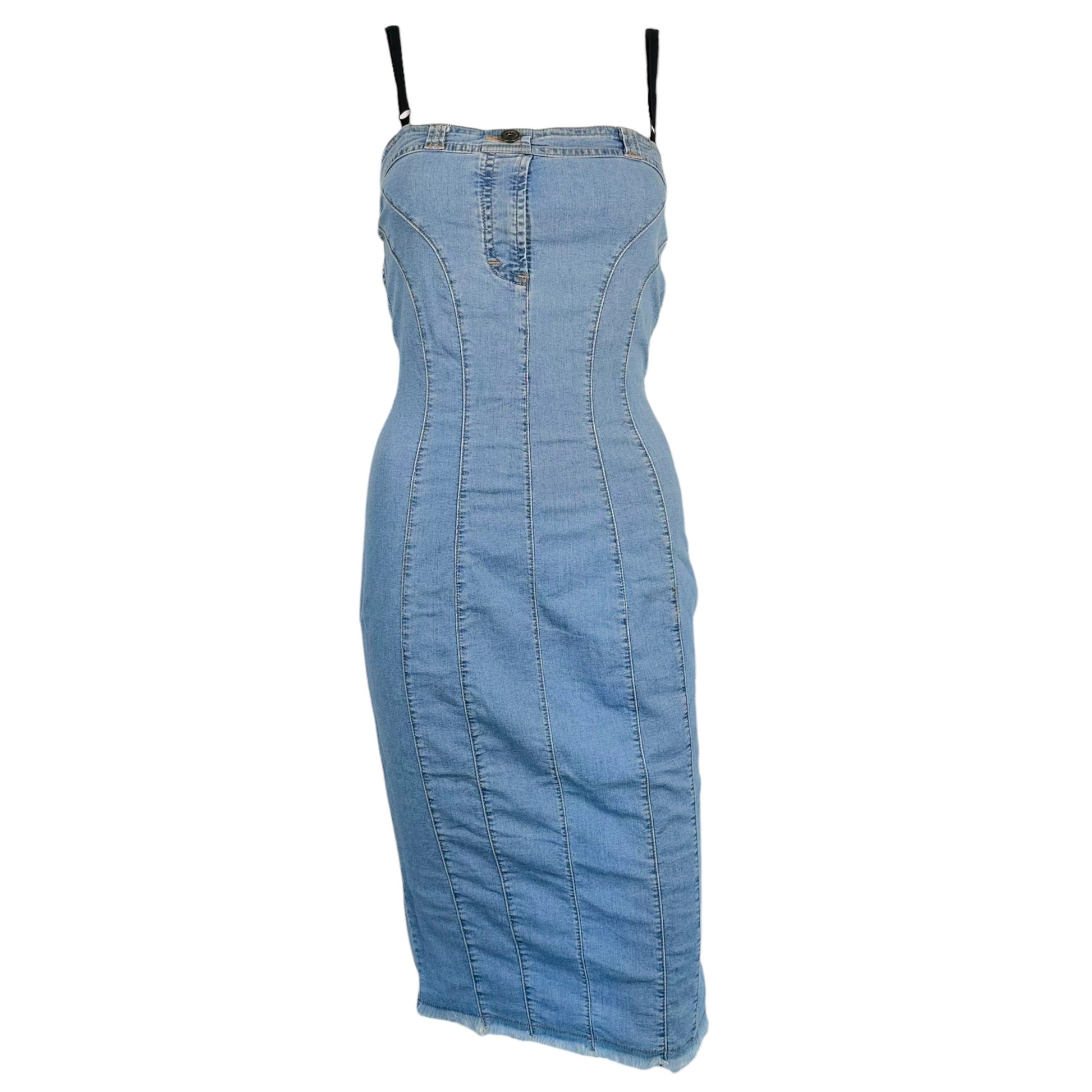 D&G Denim Open Back Midi Dress Light Blue Fitted