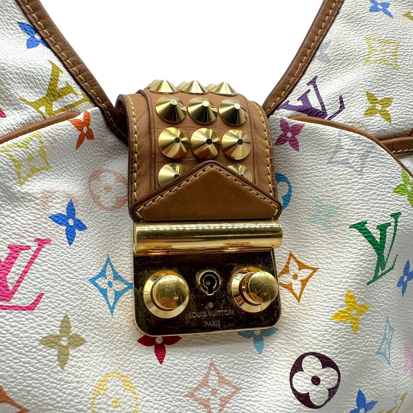 Louis Vuitton White Murakami Multicolor Studded Chrissie MM Hobo Bag