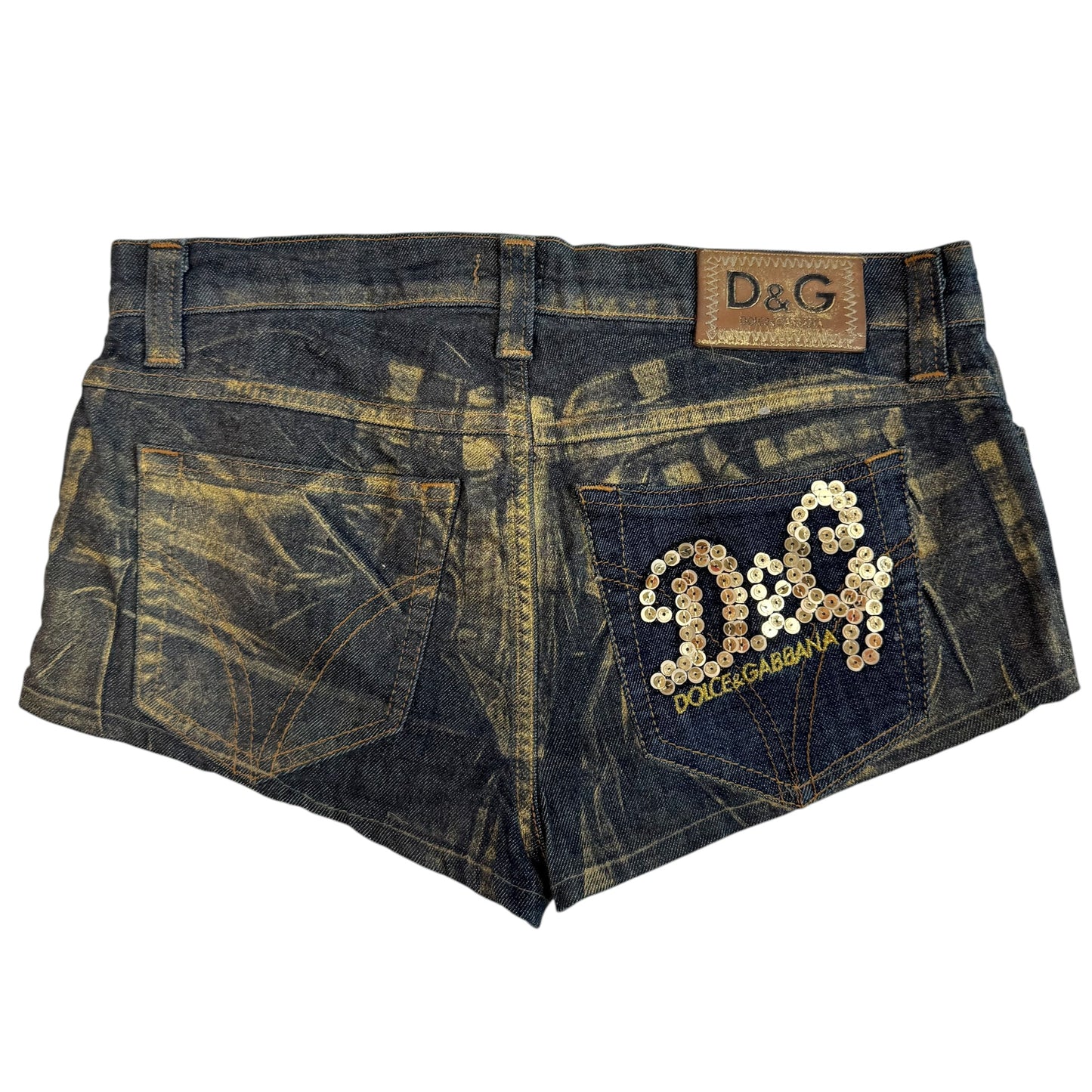 D&G Denim Gold Sequin Logo Micro Mini Shorts