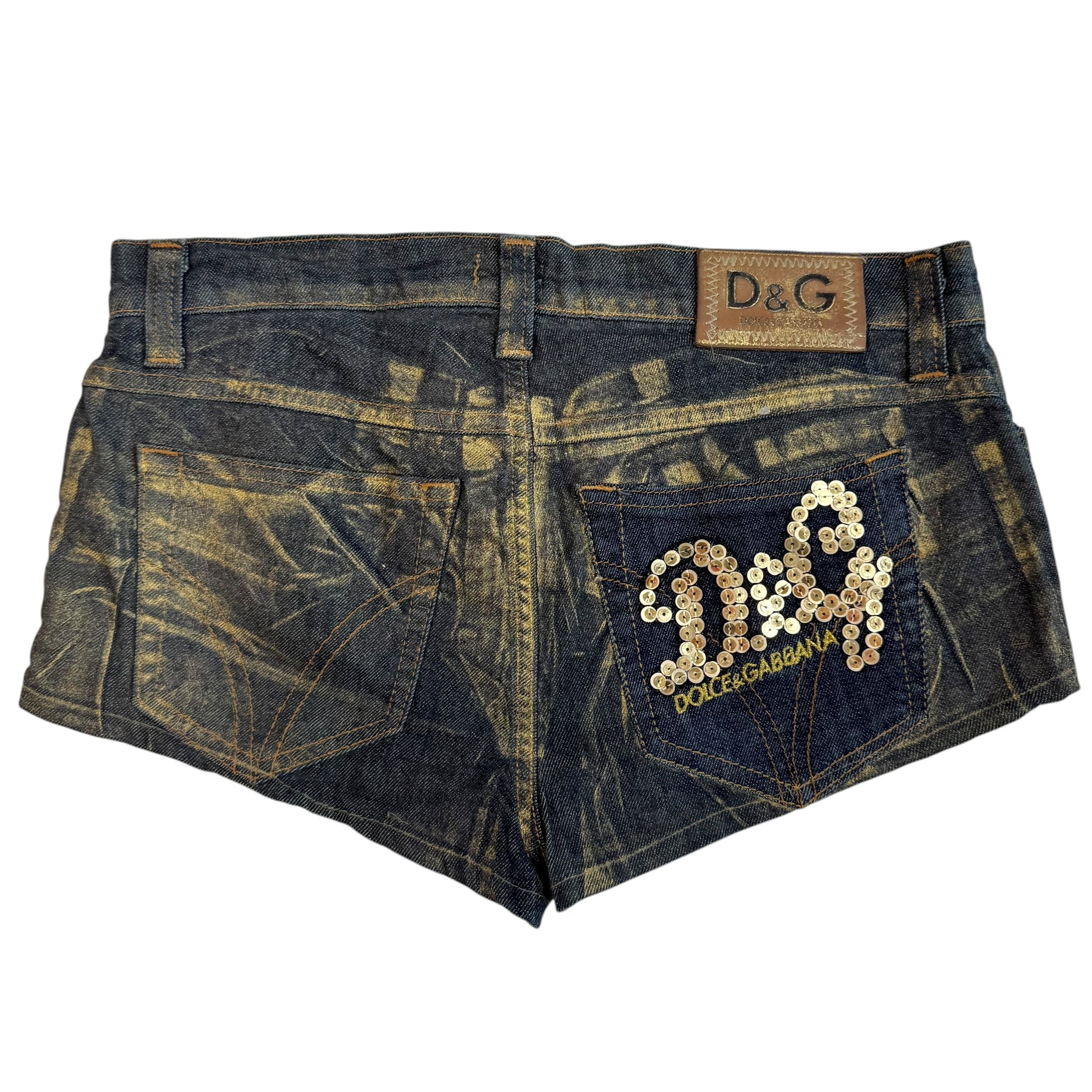 D&G Denim Gold Sequin Logo Micro Mini Shorts