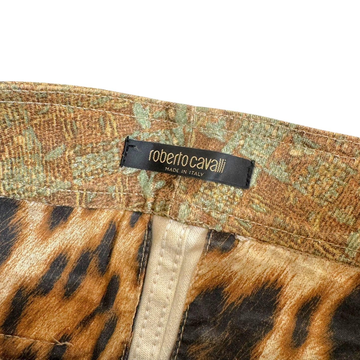 Roberto Cavalli Glitter Printed Jeans Brown Turquoise Flare