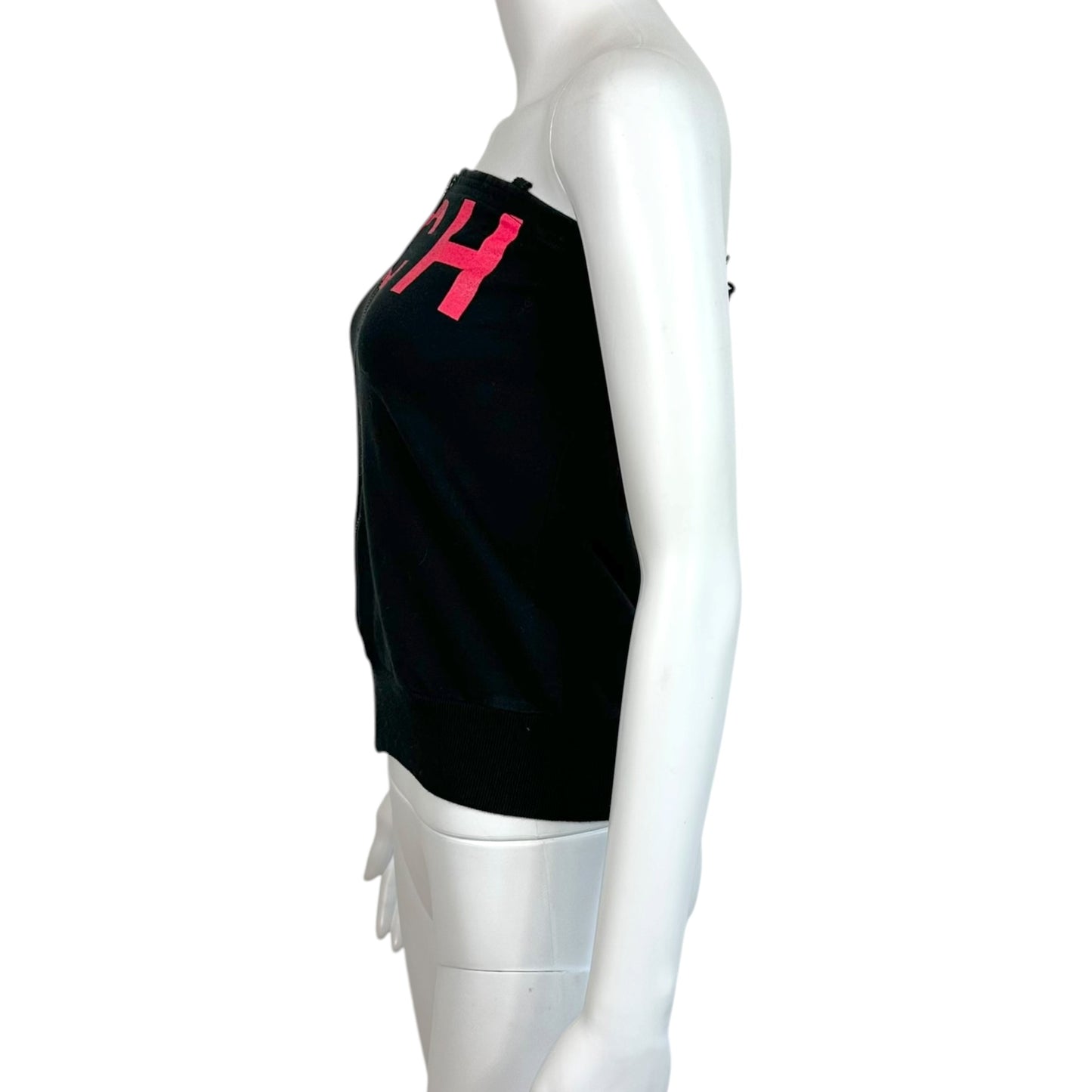 Richmond Denim Black & Pink 'RICH' Strapless Zip-Up Top