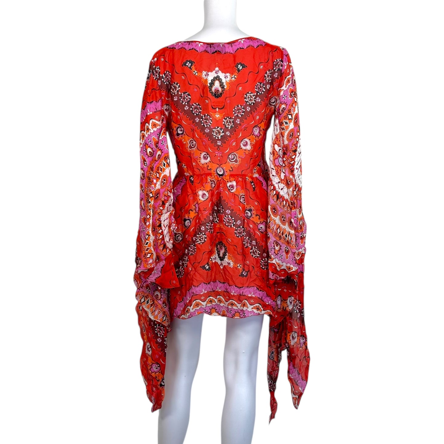 Emilio Pucci Pink & Red Floral Print Sheer Silk Mini Dress NEW