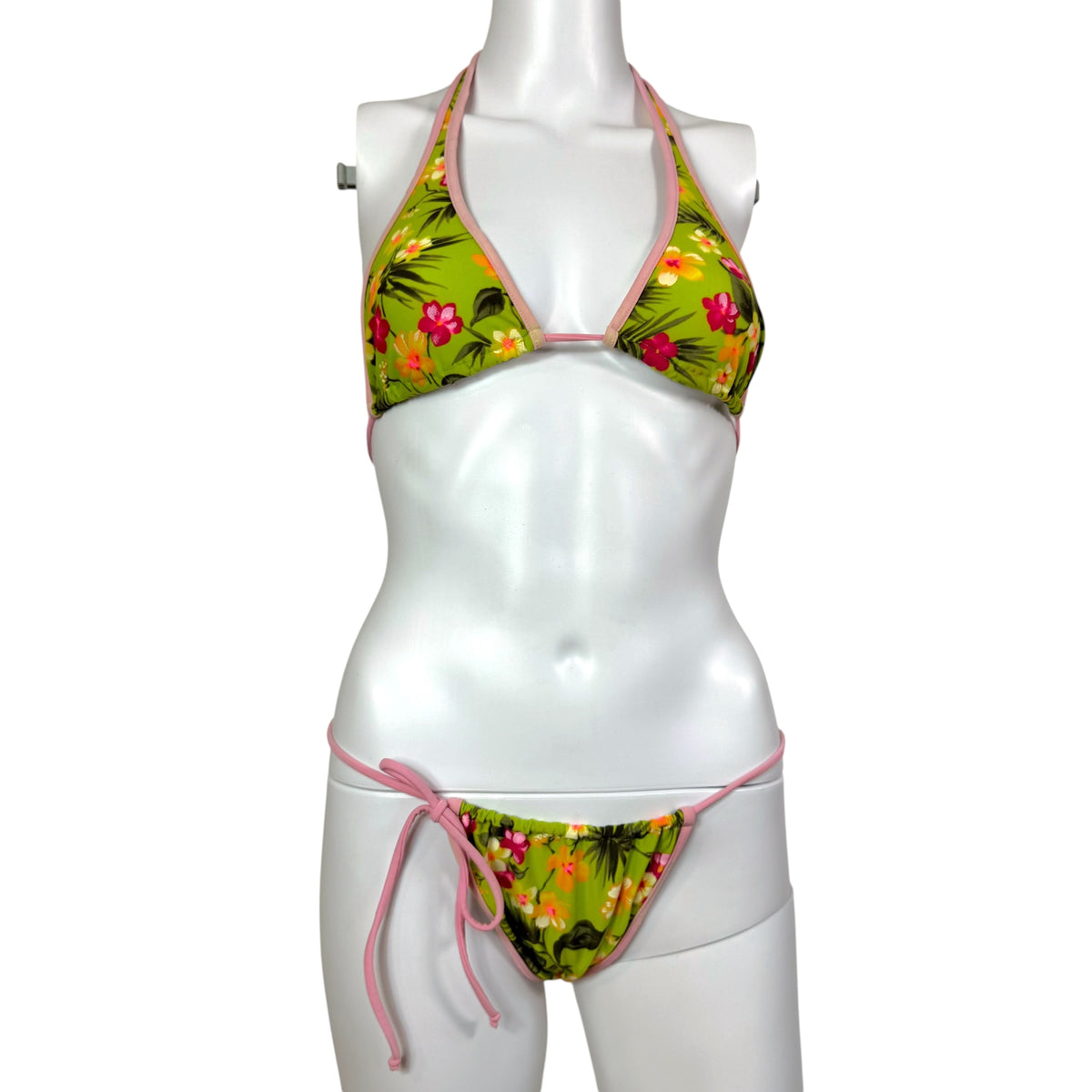 Dolce & Gabbana Pink Green Hawaiian Print Bikini Set
