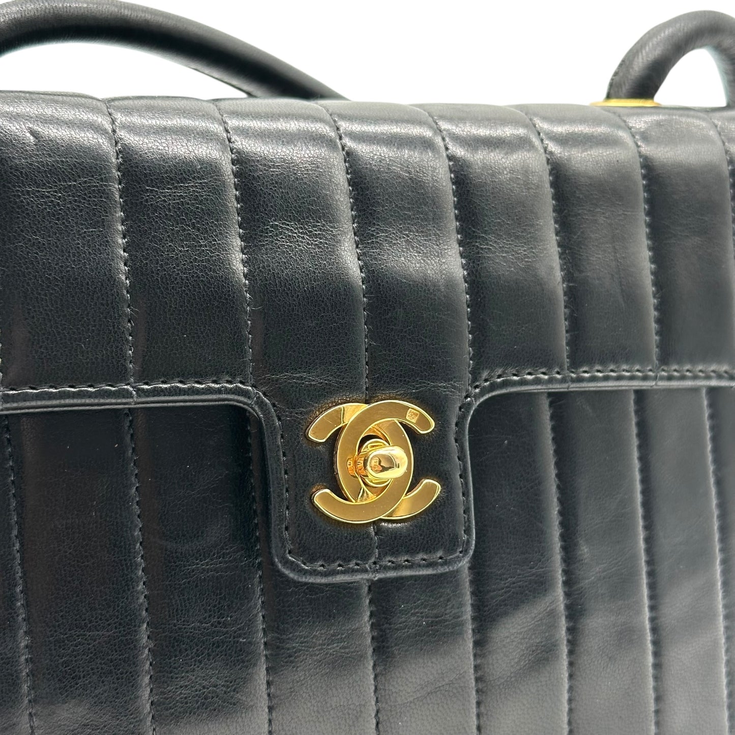 Chanel Black Lambskin Vertical Quilted Crossbody Bag 1991-94