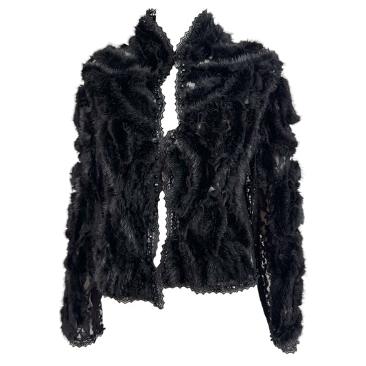 Beaded Black Lace Mink Fur Jacket 1990s Vintage Medium