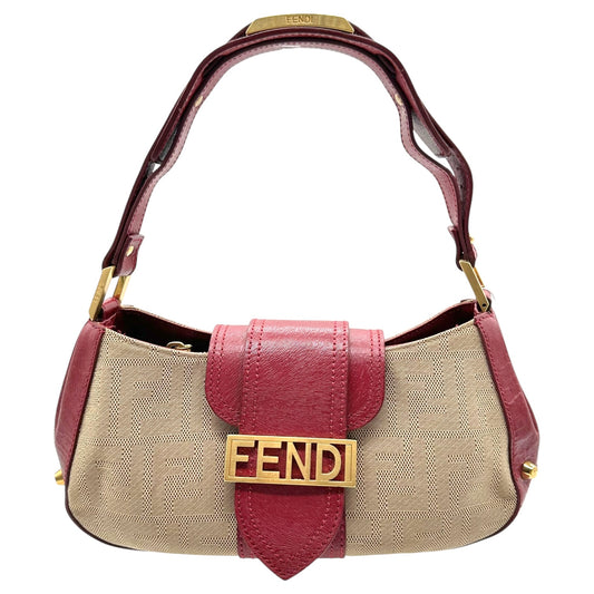 Fendi Tan & Burgundy Zucca Studded Shoulder Bag