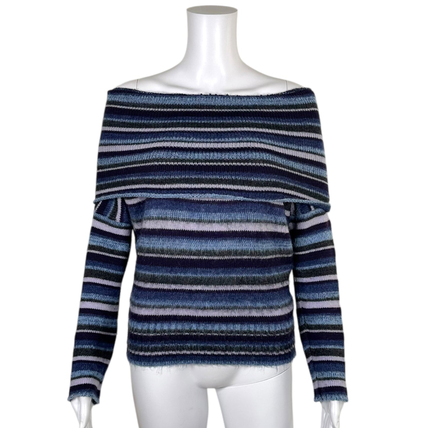 D&G Dolce & Gabbana Blue Striped Off Shoulder Knit Sweater