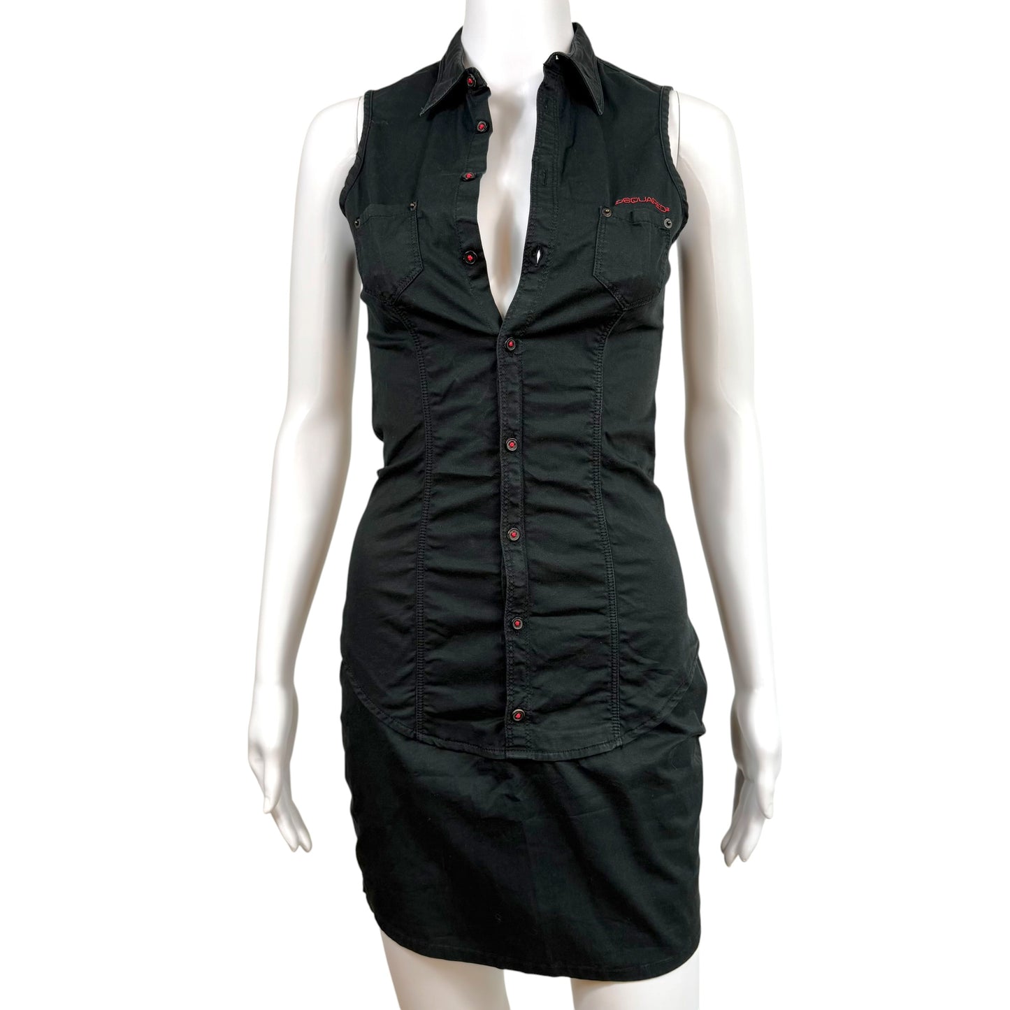 Dsquared2 Black Button Up Sleeveless Logo Embroidered Midi Dress
