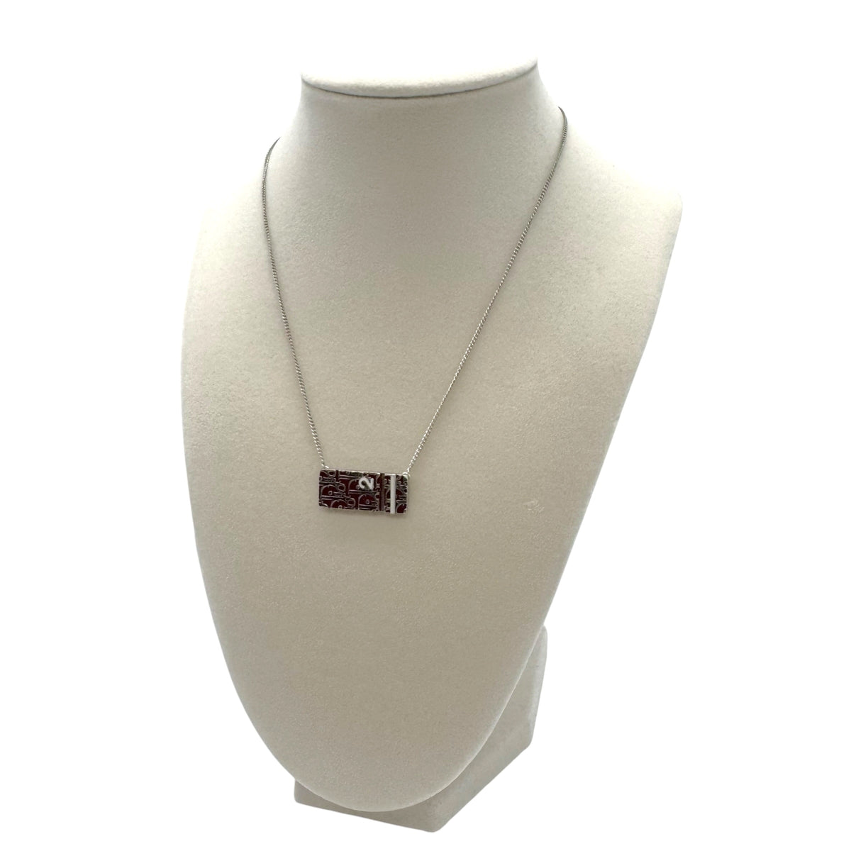 Christian Dior Silver & Red Trotter Monogram Necklace