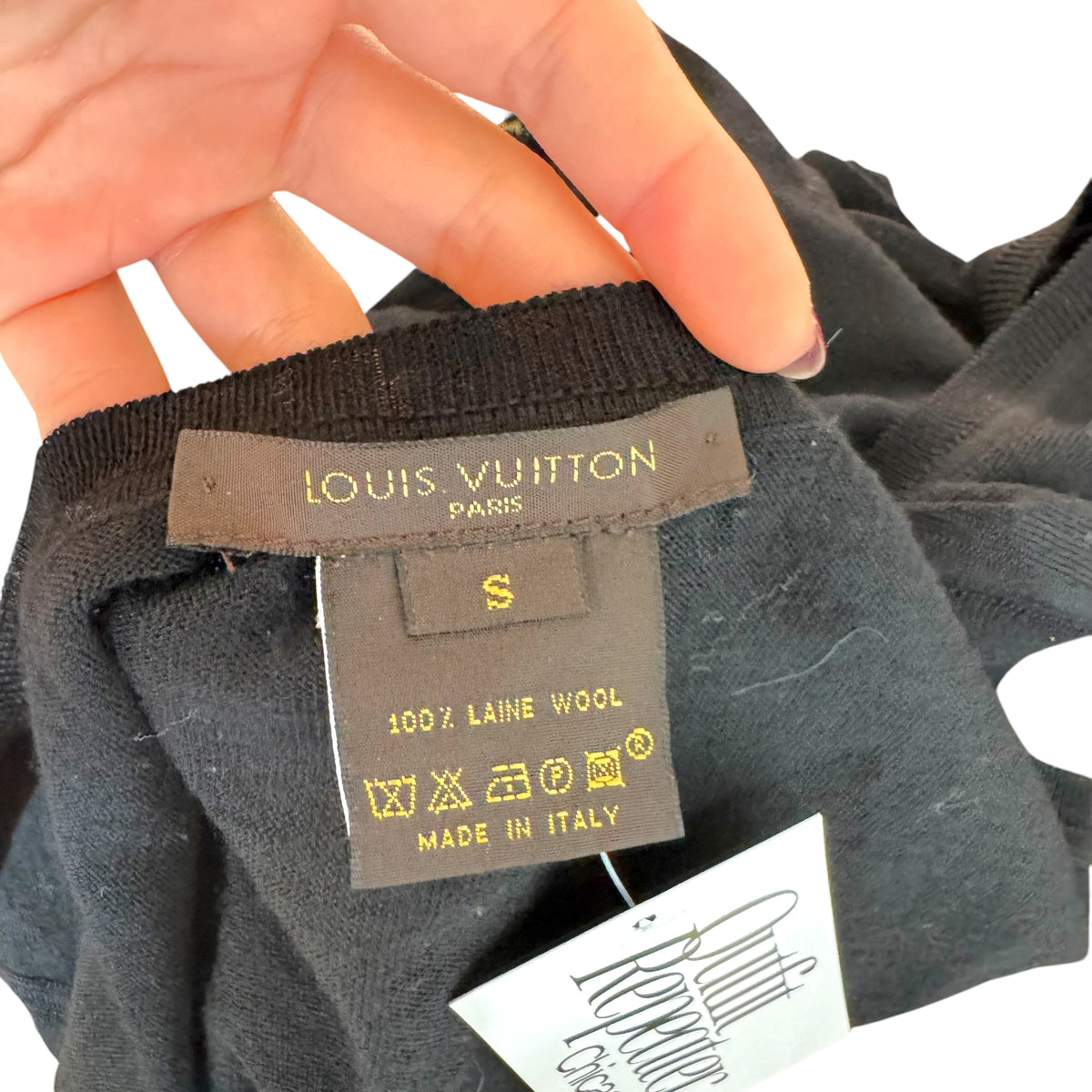 Louis Vuitton Sleeveless Top Black Wool Knit Monogram Hem