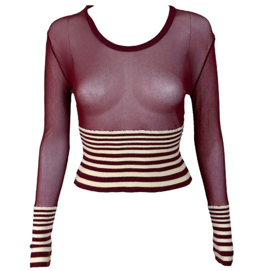 Jean Paul Gaultier Burgundy Striped Mesh Crop Longsleeve