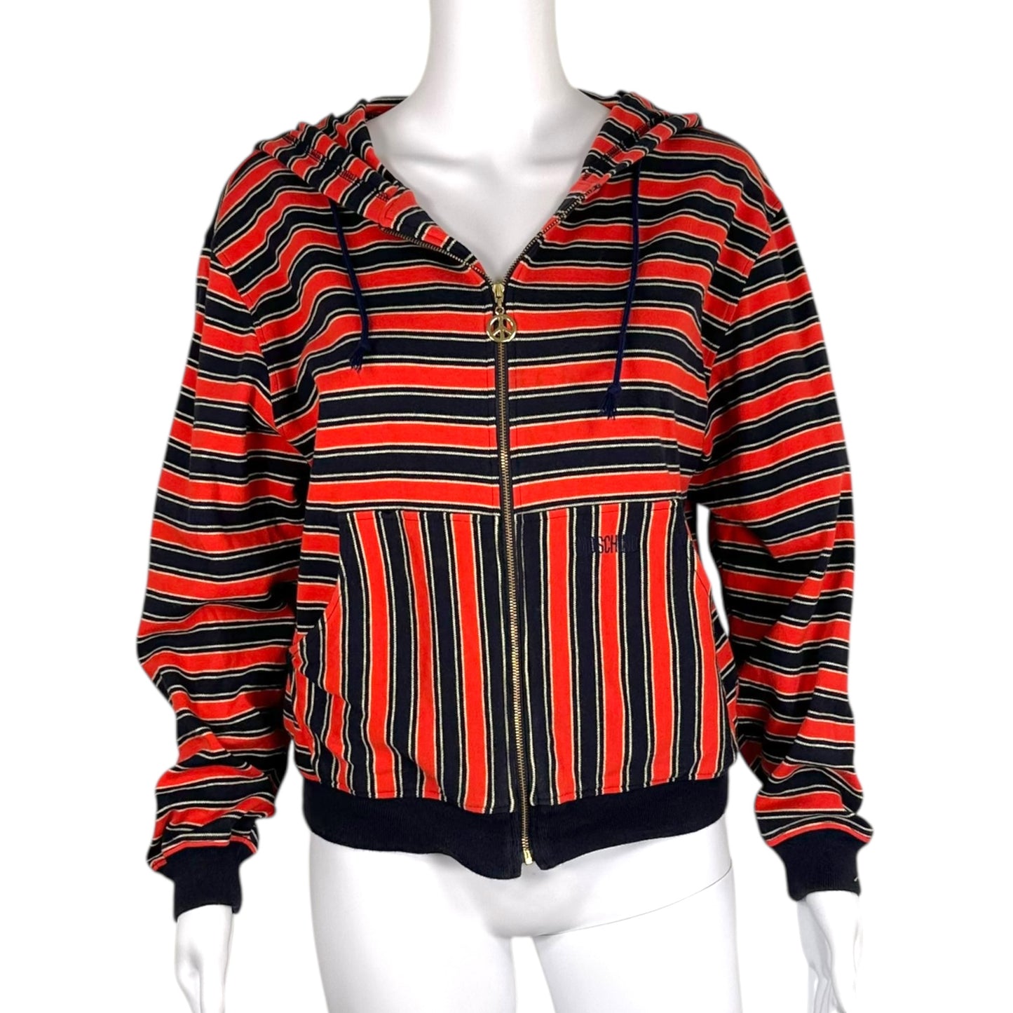 Moschino Jeans Red & Black Striped Logo Hoodie