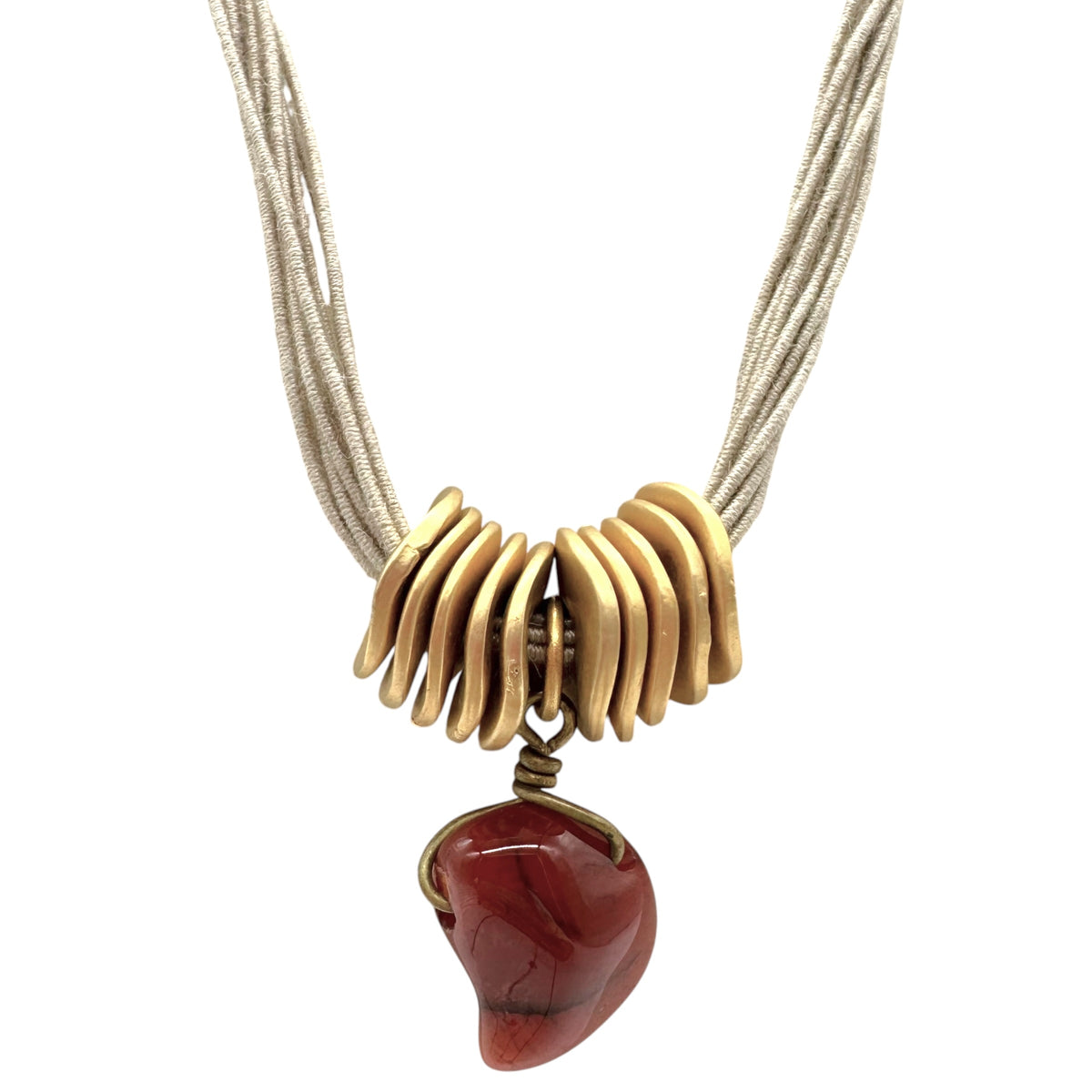 Paco Rabbane Gold Metal & Red Stone Charm Cord Necklace