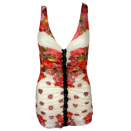 Jean Paul Gaultier Soleil Mesh Fruit Print Ruched Tank Top