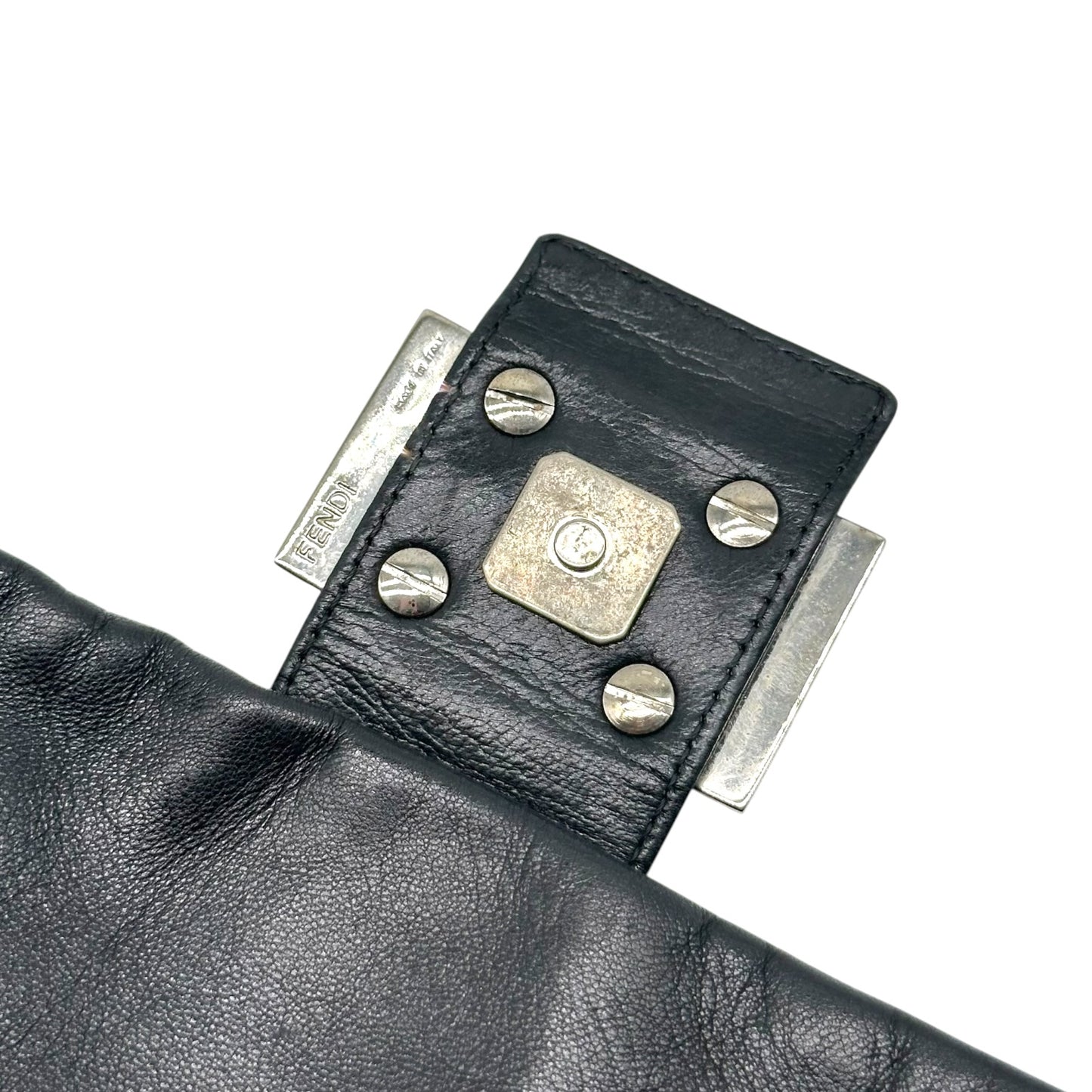 Fendi Black Lambskin Baguette Shoulder Bag with Green Buckle