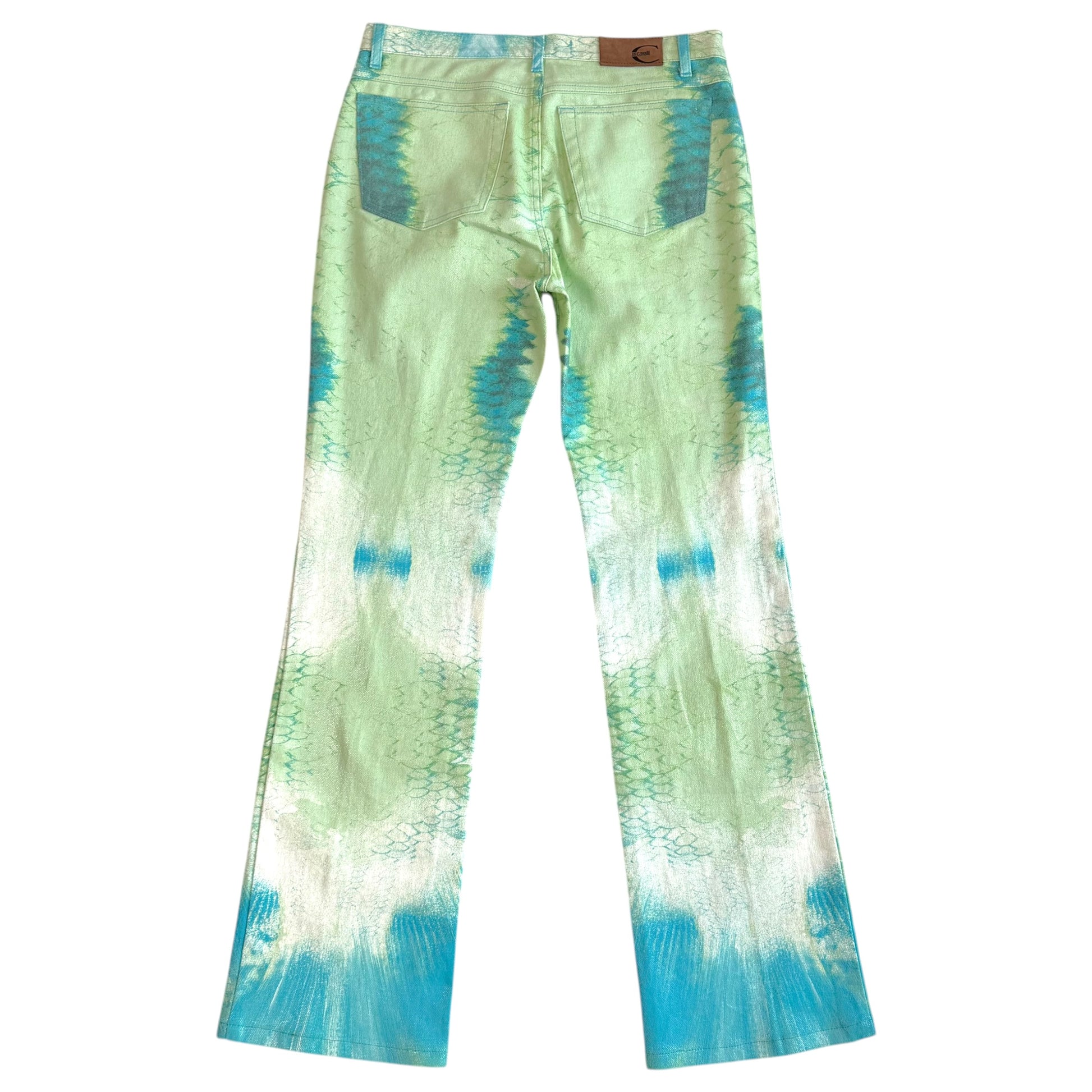 Roberto Cavalli Snakeskin Printed Jeans Blue Green