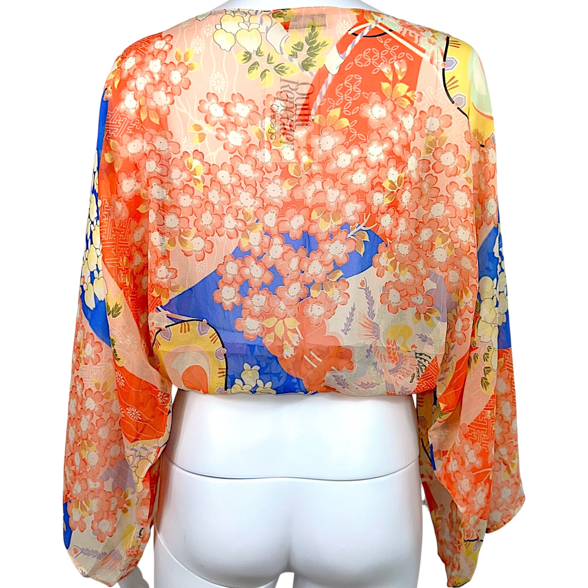 Blumarine Orange & Yellow Floral Print Sheer Cropped Blouse - Outfit Repeater