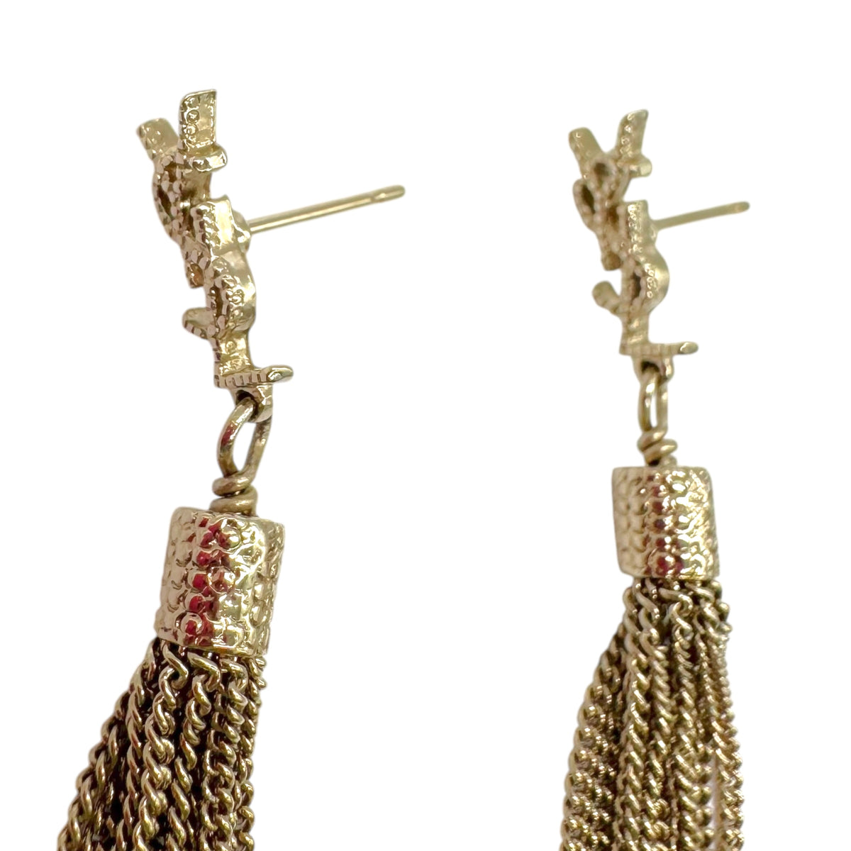 Yves Saint Laurent Dangly Earrings Light Gold Chain Tassel