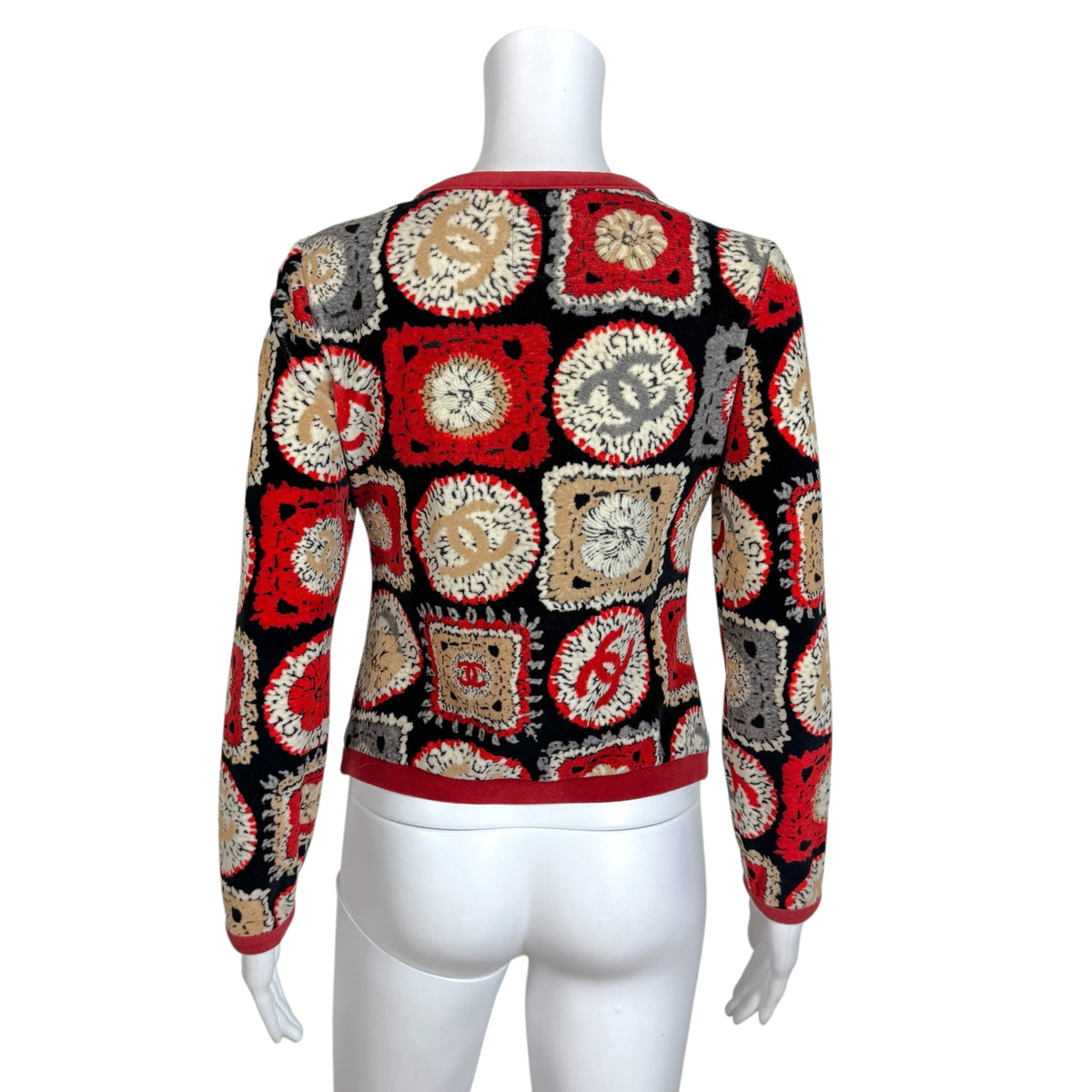 Chanel Spring 2009 Velour Crochet Square Logo Print Velour Zip-Up Top