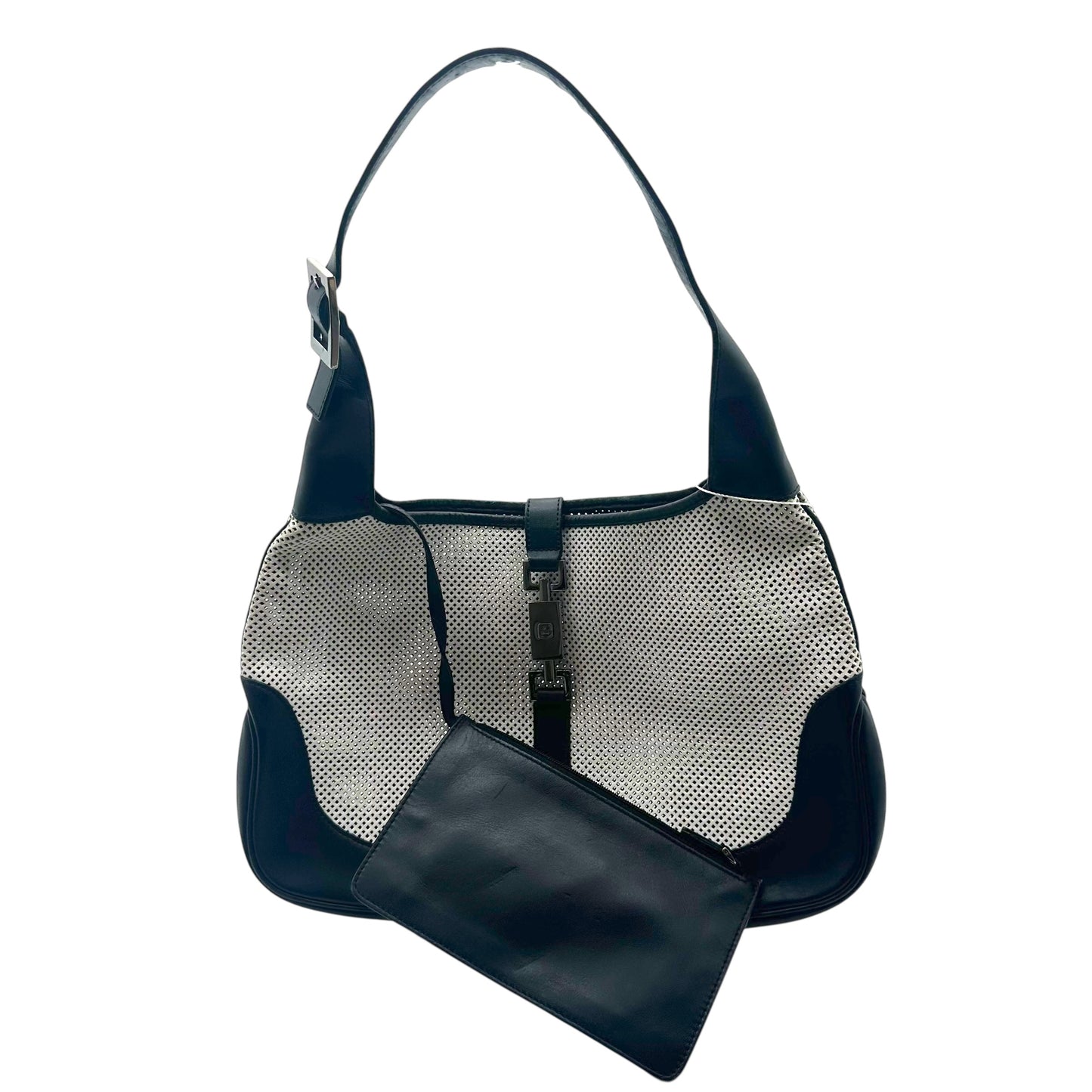 Gucci Black & White Perforated Leather Jackie Shoulder Bag