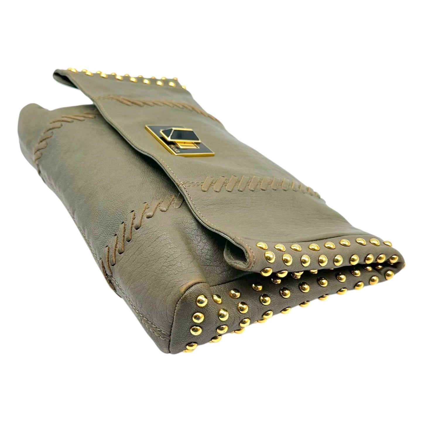 Emilio Pucci Gray Leather Gold Studded Clutch Bag