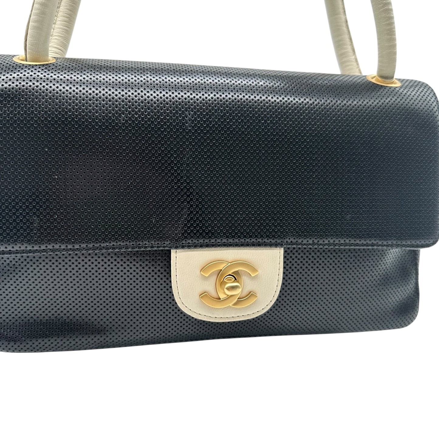 Chanel Black & White Perforated Lambskin Flap Bag 2000-02